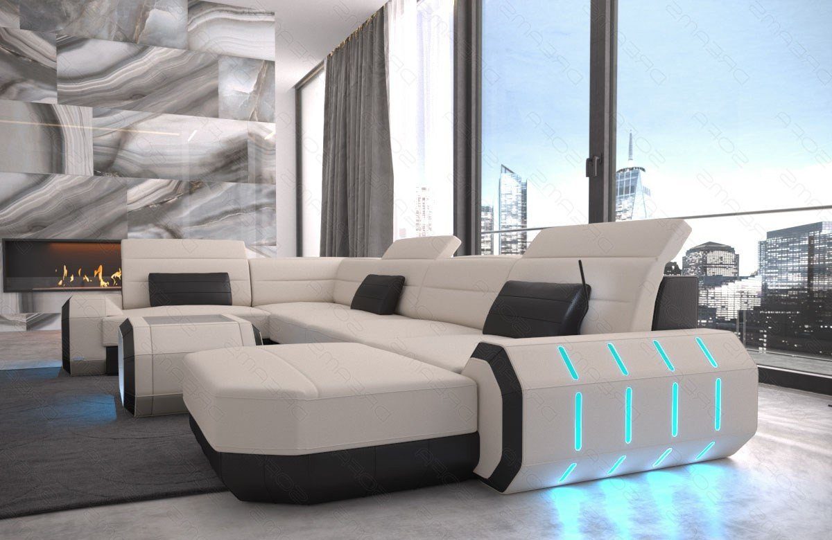 Design mit Stoff Couch Dreams Form elfenbein-schwarz U Wohnlandschaft Schlaffunktion Roma wahlweise M Mikrofaser Stoffsofa, Polster Sofa Sofa