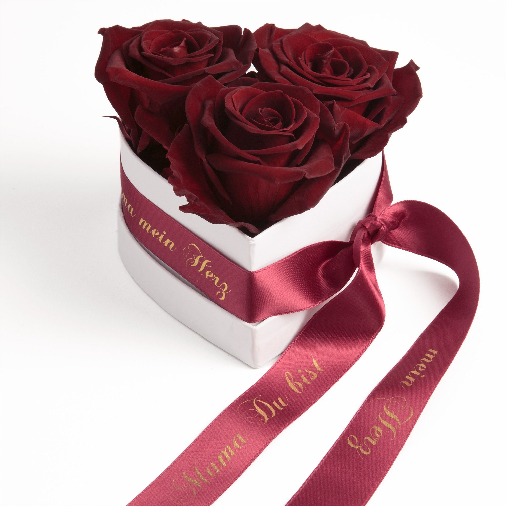 SCHULZ Rosenbox Du echte Kunstblume Rose, bist 3 Blumen cm, Infinity Geschenkbox 3 Herz burgundy Rosen haltbar 10 Heidelberg, ROSEMARIE Geschenk Jahre Mama mein Höhe