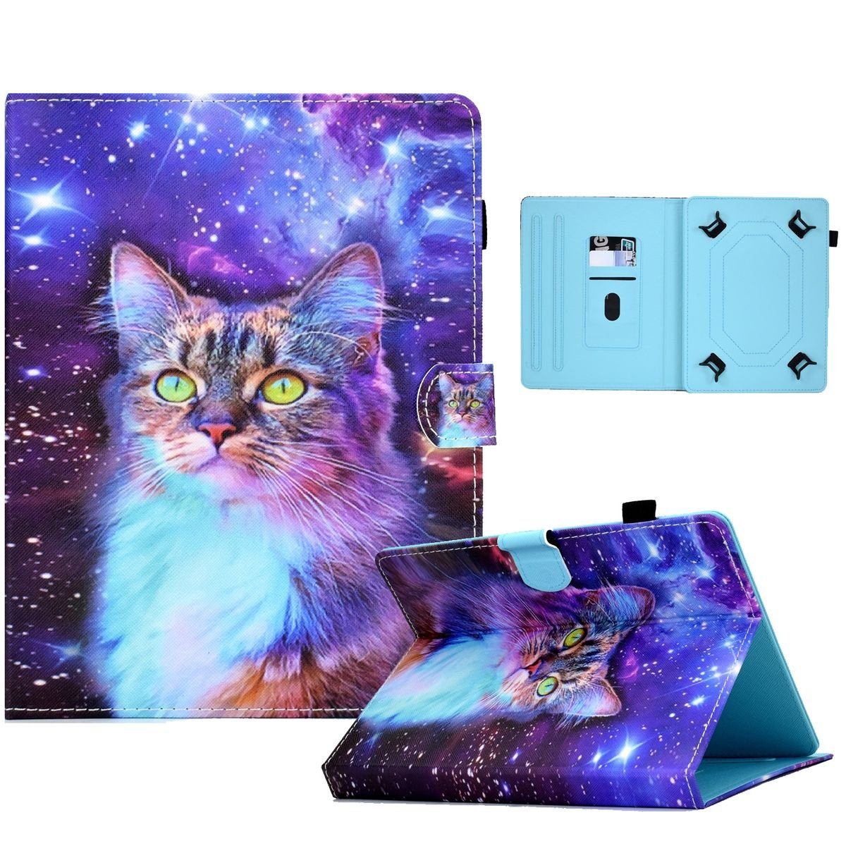 Wigento Tablet-Hülle Kunstleder Tablet Cover Tasche Katze für Lenovo Tab M10 Schwarz Hülle