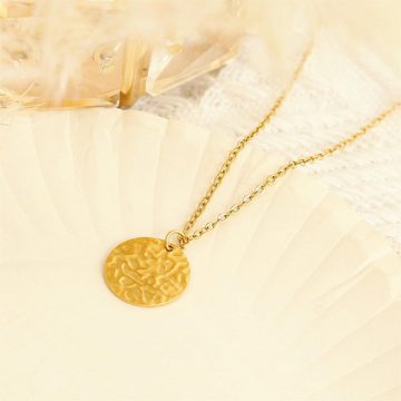 Made by Nami Kette mit Anhänger Damen mit gehämmertem Münzen Anhänger Gold 40 + 5 cm, Edelstahl Schmuck Geschenkideen für Frauen