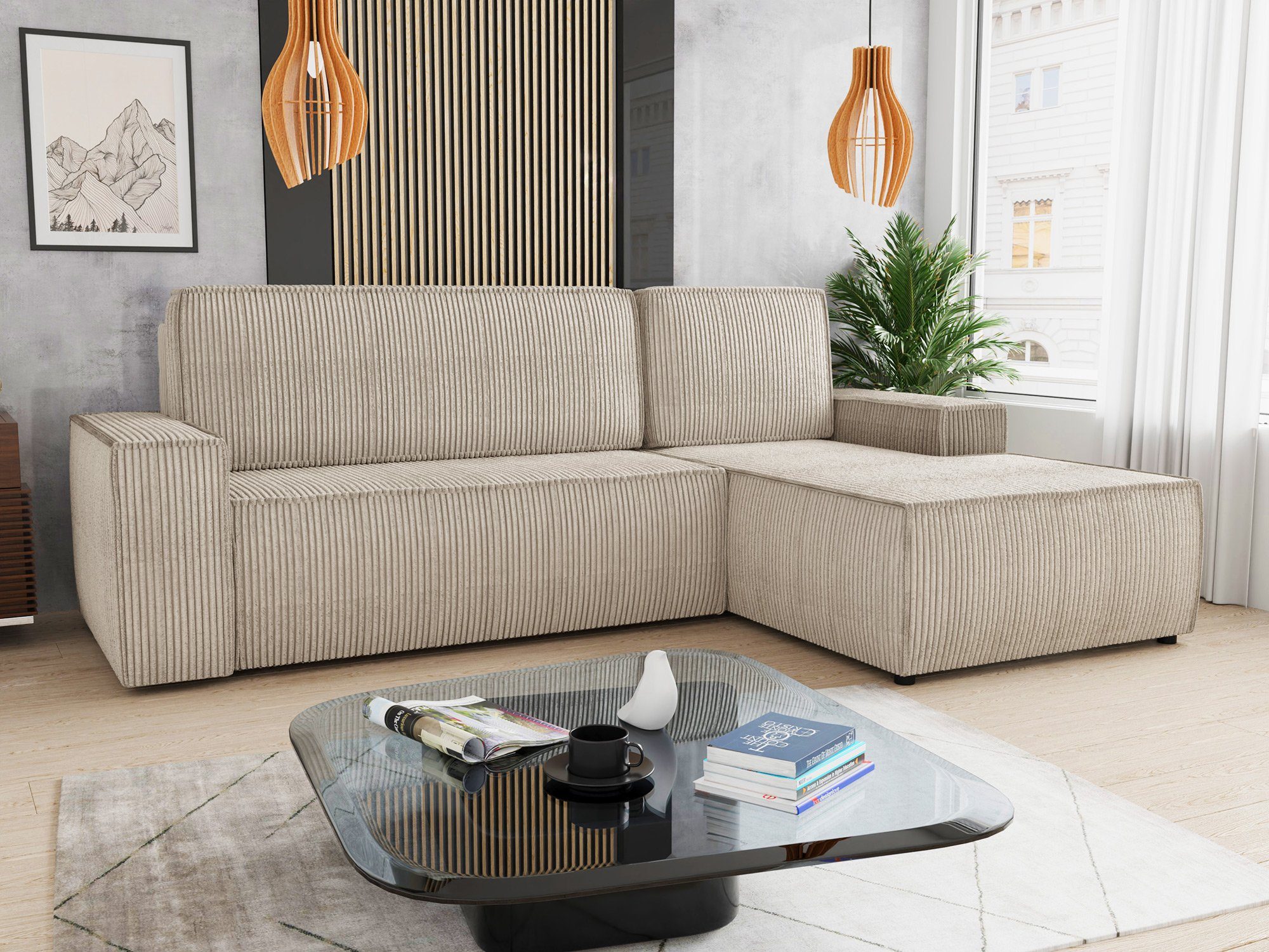 Sofnet Ecksofa Totti L, mit 100 mit Bettkasten, Stoff, Couch, Schlaffunktion L-Form und Schlafsofa Cord Wellenfeder Poso