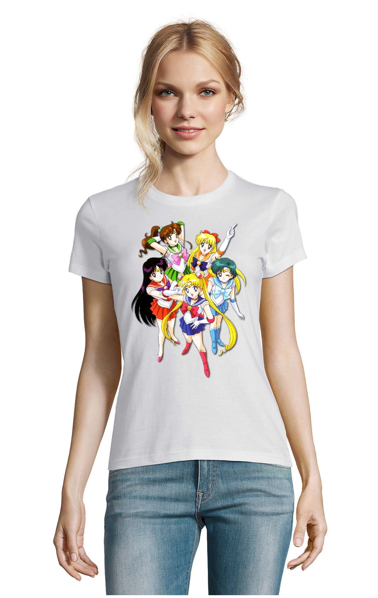 Blondie Moon Fun Sailor Anime Weiß Brownie Friends T-Shirt and Damen Comic Manga &