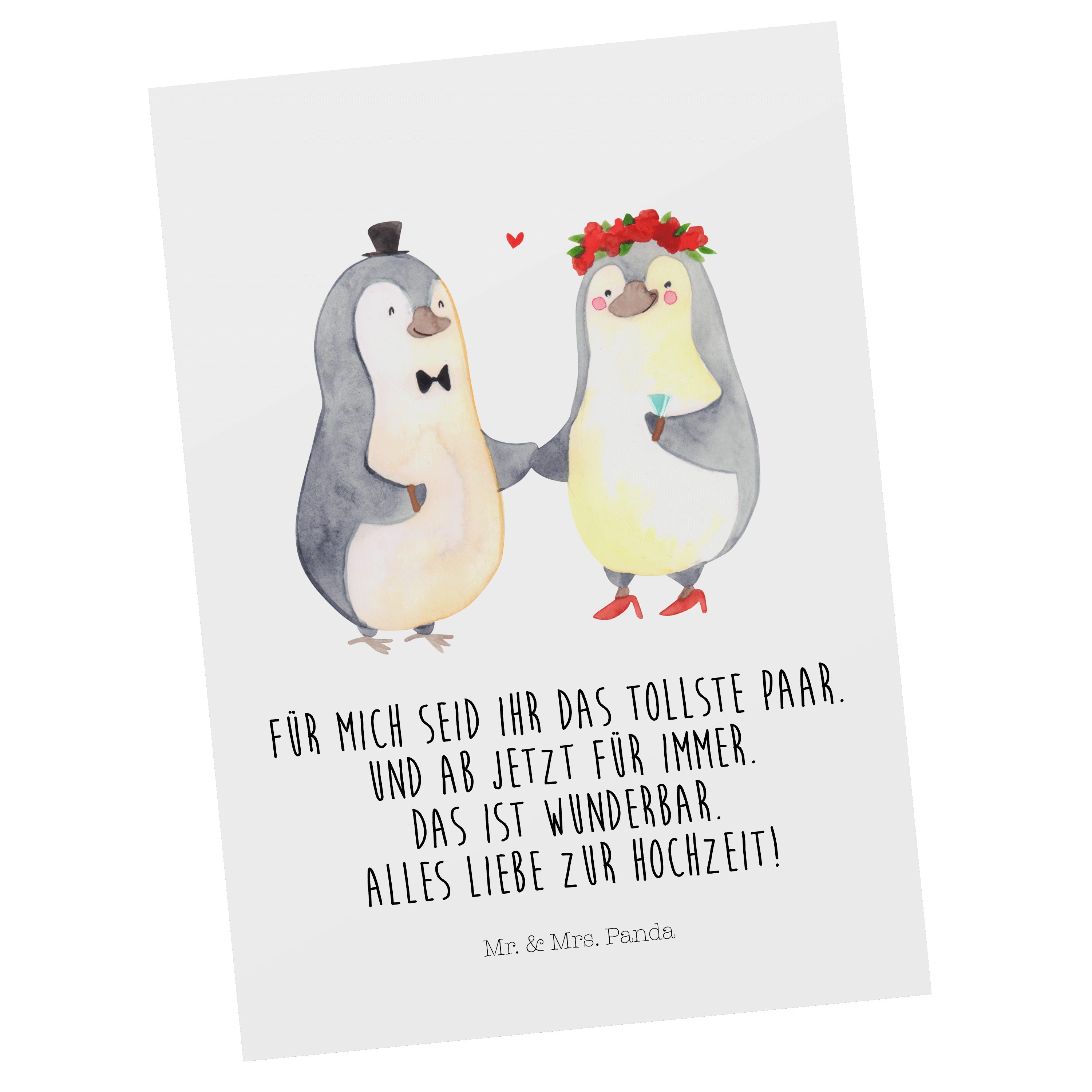 Mr. & Mrs. Panda Postkarte Hochzeitspaar Pinguin Weiß Geschenk