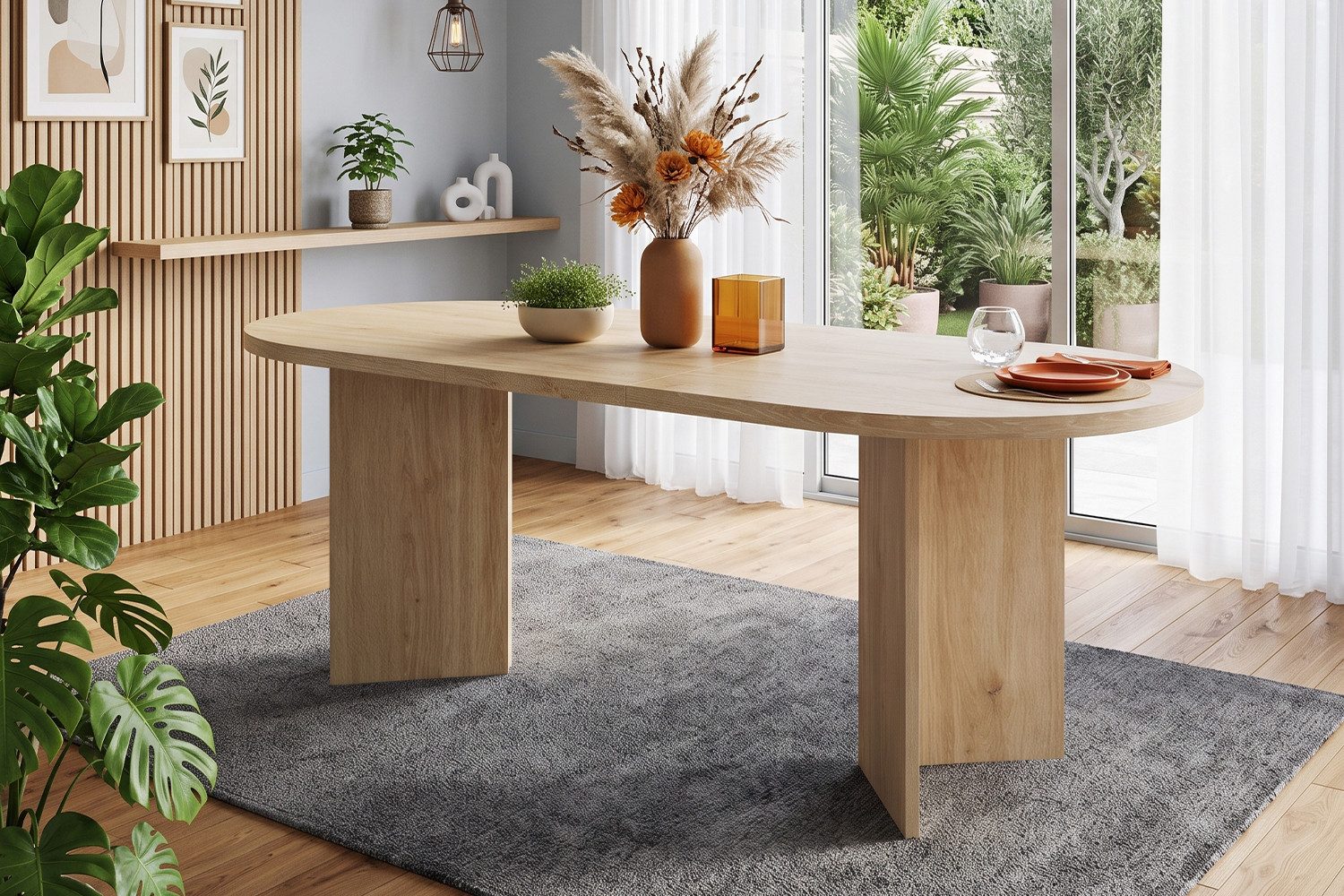 Flieks Esstisch ovaler Küchentisch in Landhausstil (B160xT80xH75 cm, 1-St., 1 Tisch), Esszimmertisch Schreibtisch Bürotisch Holzoptik Eichenfarbe
