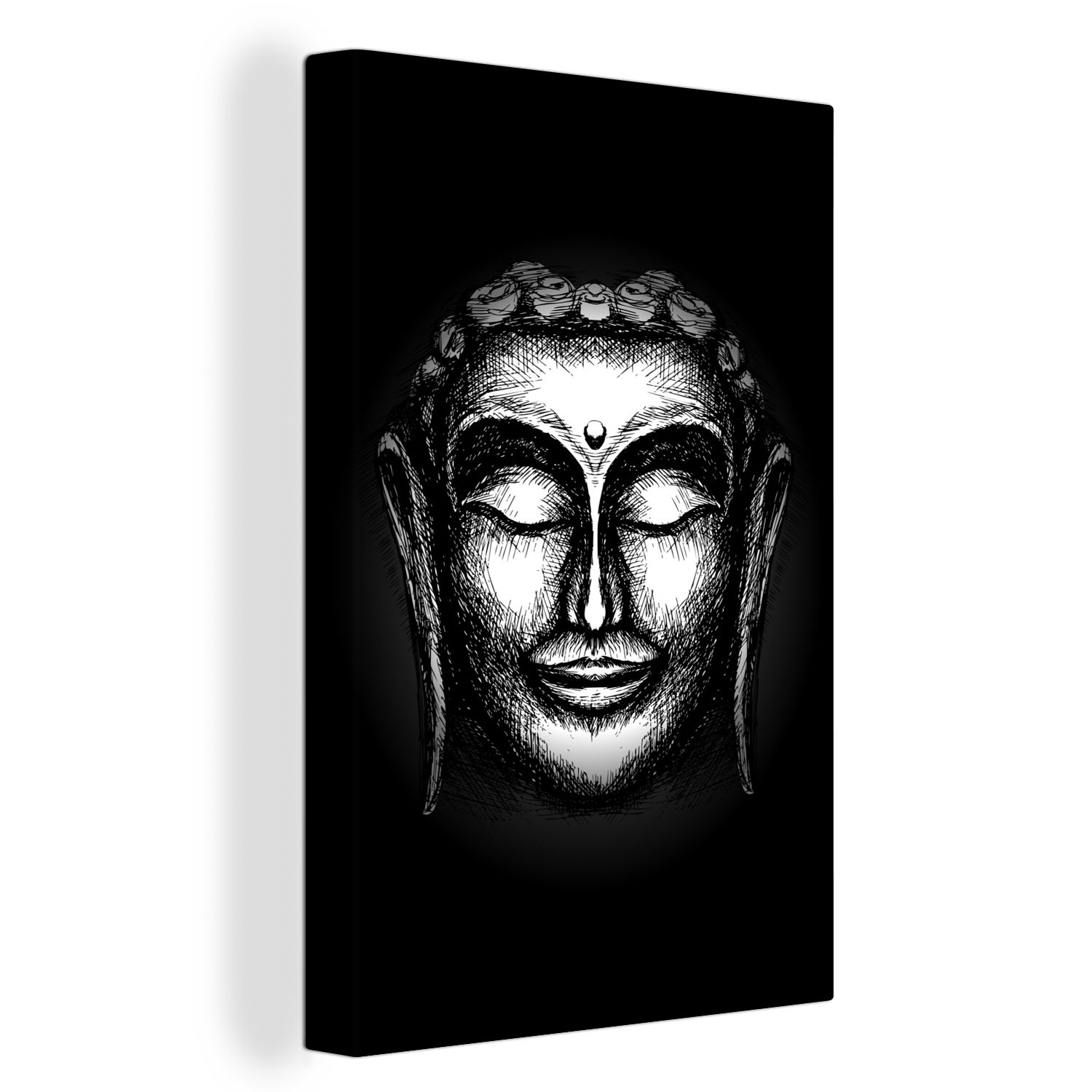 OneMillionCanvasses® Leinwandbild Buddha - Kopf - Silber, (1 St), Leinwandbild fertig bespannt inkl. Zackenaufhänger, Gemälde, 20x30 cm