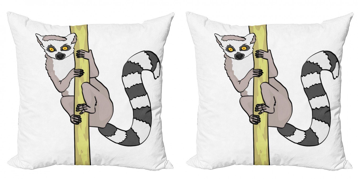 Cartoon Ring Modern Stück), Doppelseitiger (2 Kissenbezüge Tropical Digitaldruck, Accent Lemur Abakuhaus angebundene