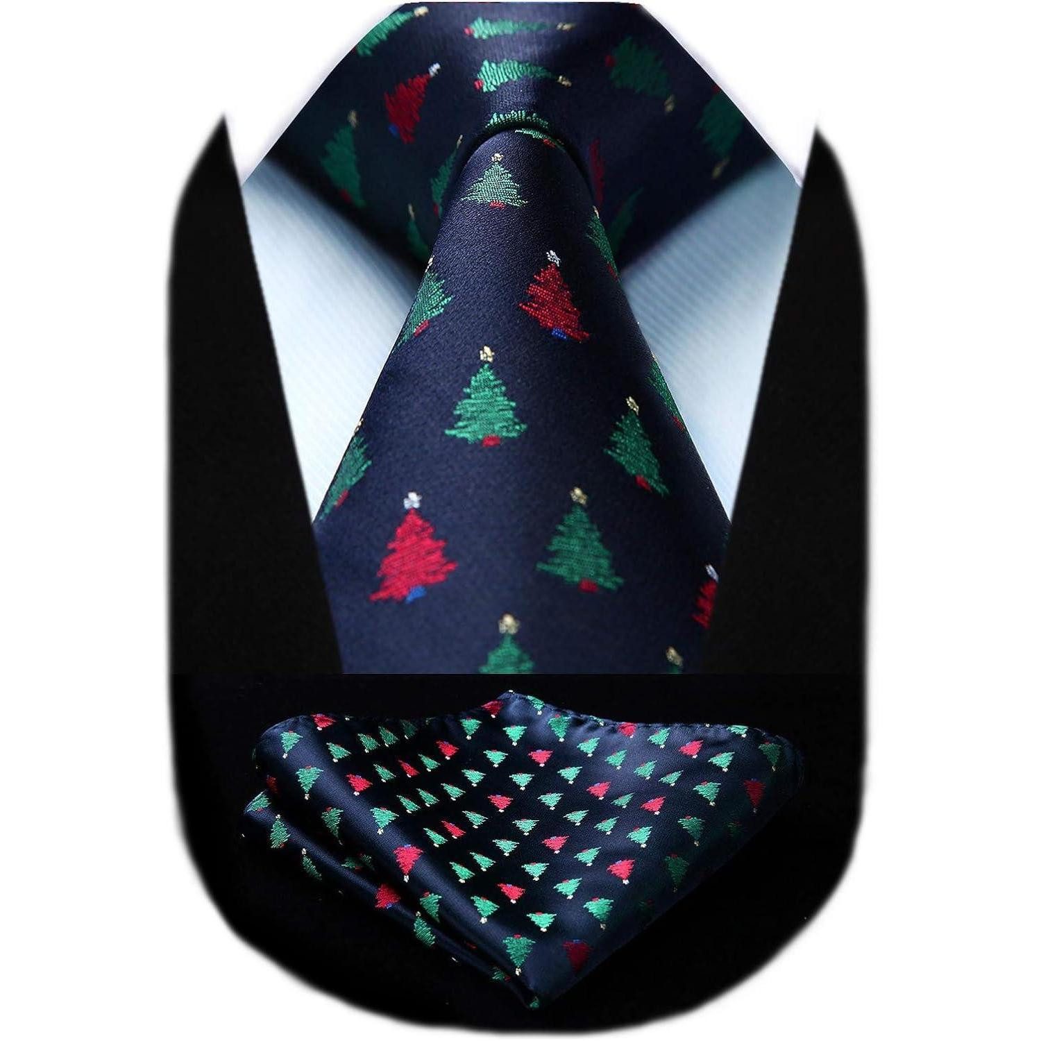 LuxusKollektion Krawatte Krawatte Herren Xmas Einstecktuch Set Muster Party Marineblau Grun (1-St)