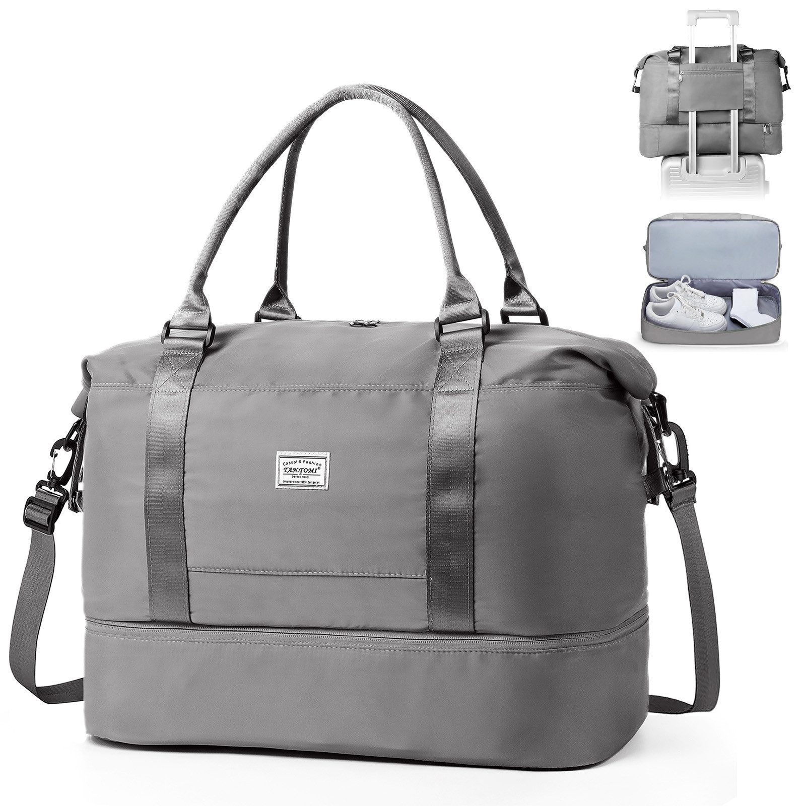 TAN.TOMI Reisetasche Wasserdichter Reise-Seesack - Tragetasche, Sporttasche, Schultertasche (Erweiterbar mit Trolley-Ärmel und Nasstasche), Wochenendtasche für Damen und Herren - Krankenhaus-Tasche