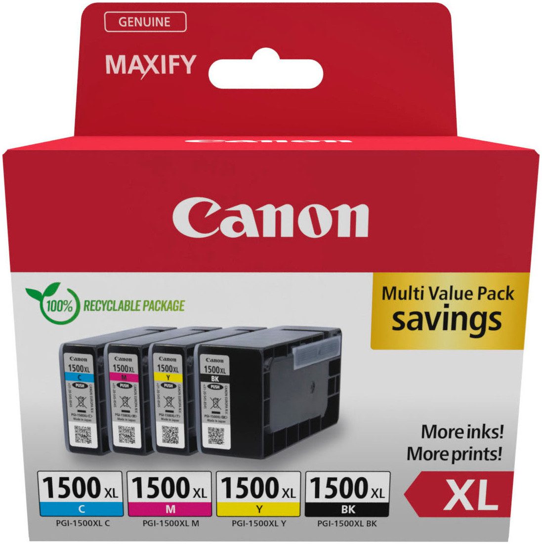 Canon PGI-1500XL Multipack BK/C/M/Y Tinte mit hoher Reichweite Tintenpatrone
