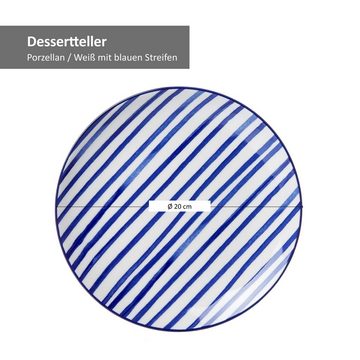 Ritzenhoff & Breker Frühstücksteller 4er Set Dessert- Kuchenteller 20cm Streifen Seaside - Ritzenhoff