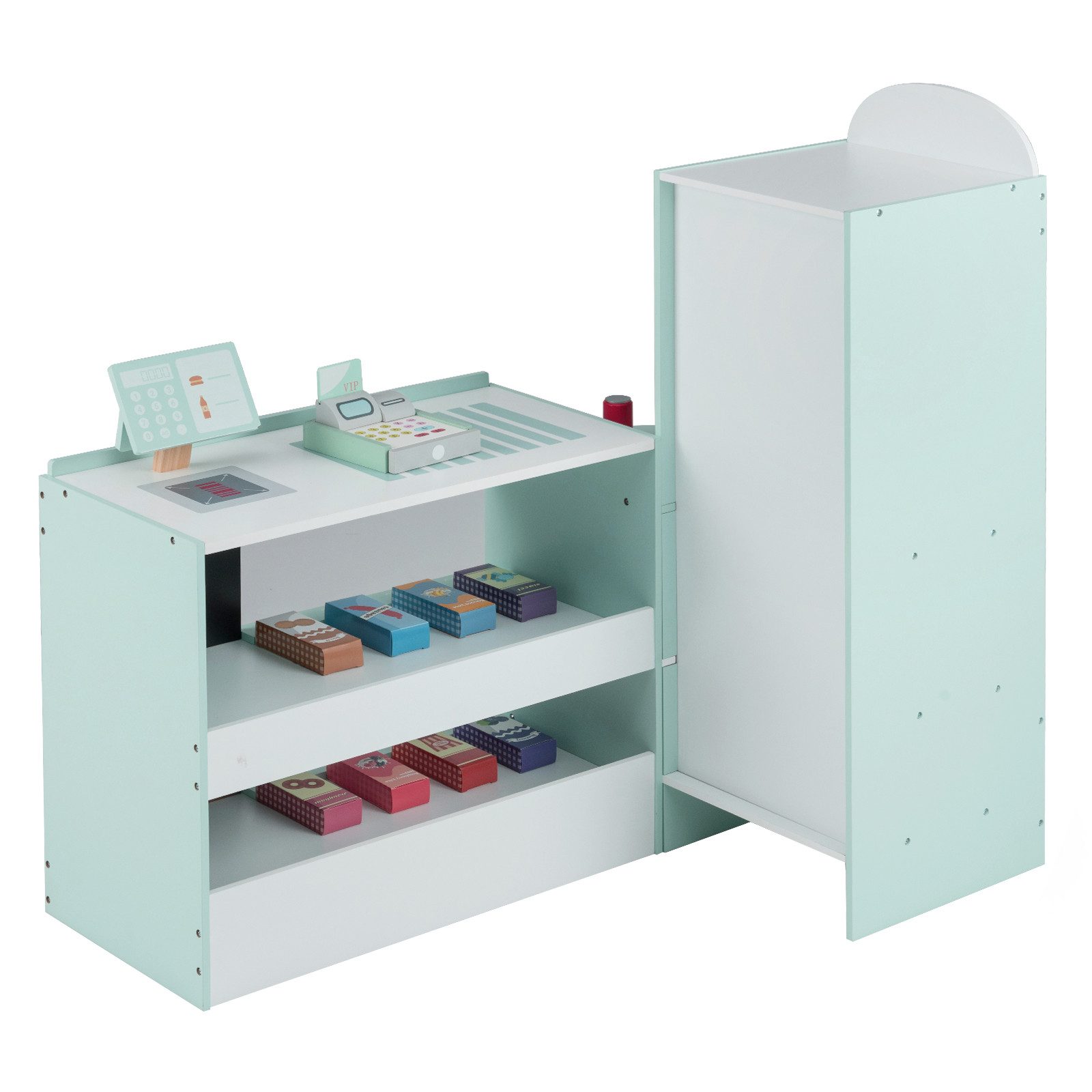 COSTWAY Kaufladen Holzspielzeug, Verkaufsstand mit Kreidetafel