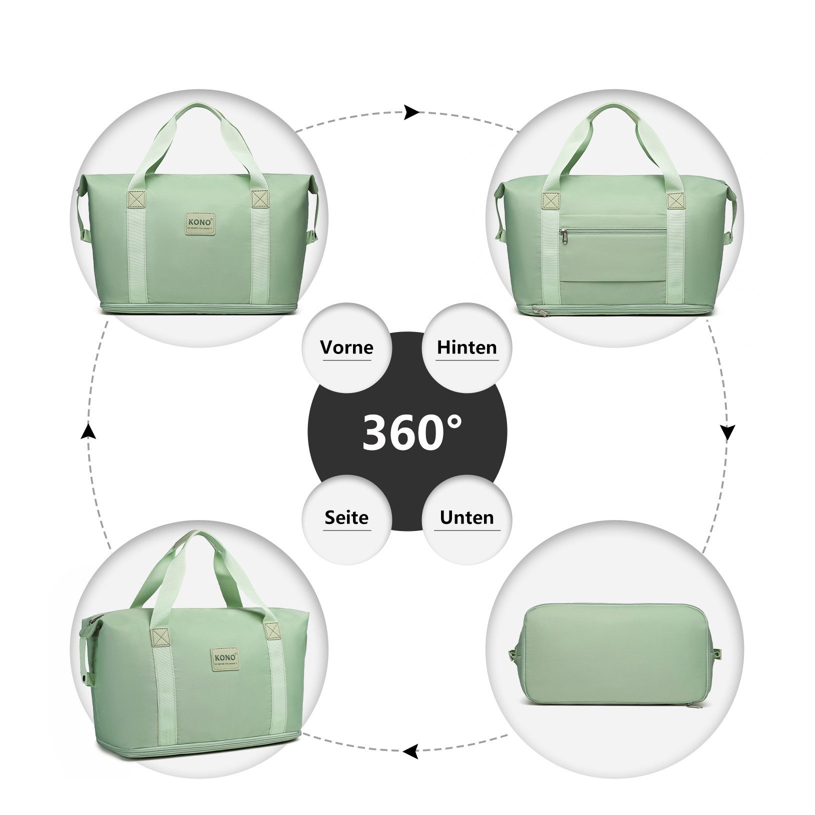 KONO Reisetasche 2-in-1 Set: Erweiterbare Handgepäck-Tasche (36L) + Kosmetiktasche, Praktisches und leichtes Design