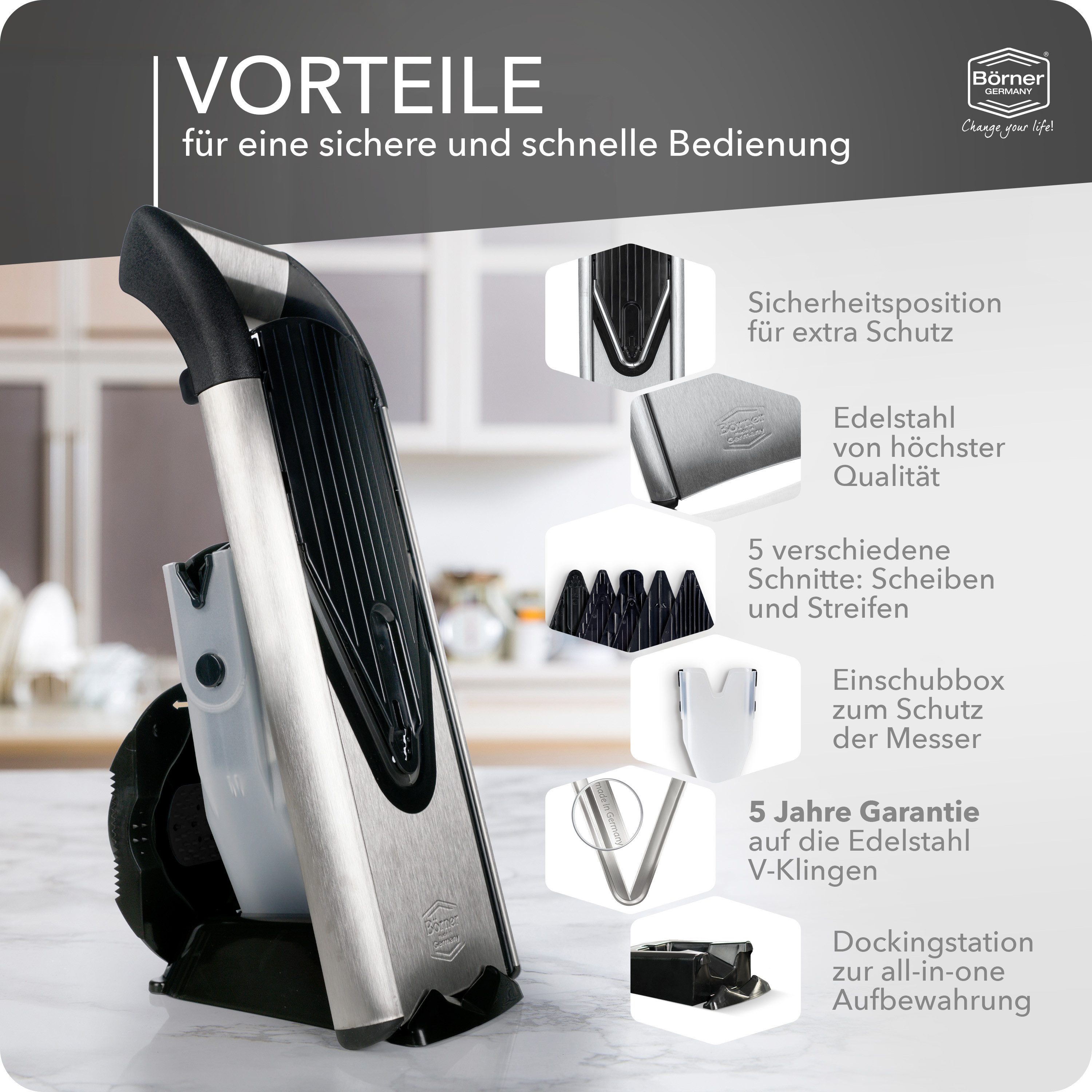 Börner Gemüsehobel V6 Gemüsehobel ExclusiveLine Profi Set – Bild 4 von 5