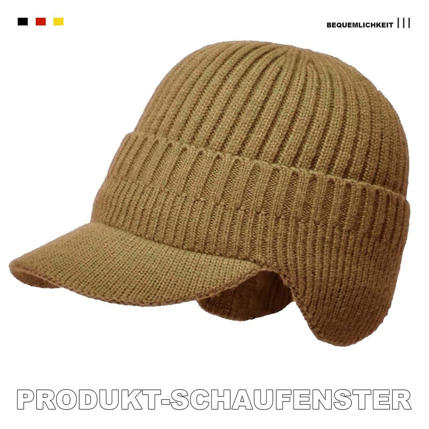 Strickmütze Kaffee Wolle Entenzunge MAGICSHE Herren Mütze Ohrenschutz