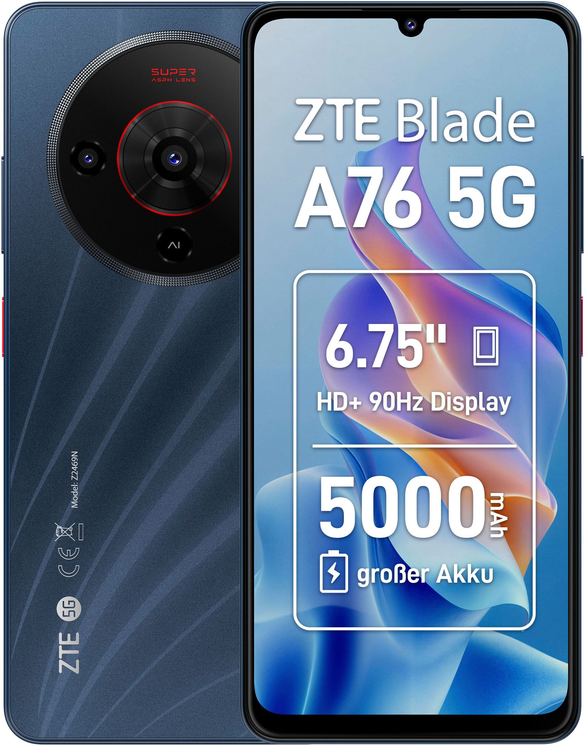 ZTE Blade A76 5G Smartphone (17,15 cm/6,75 Zoll, 128 GB Speicherplatz, 50 MP Kamera)