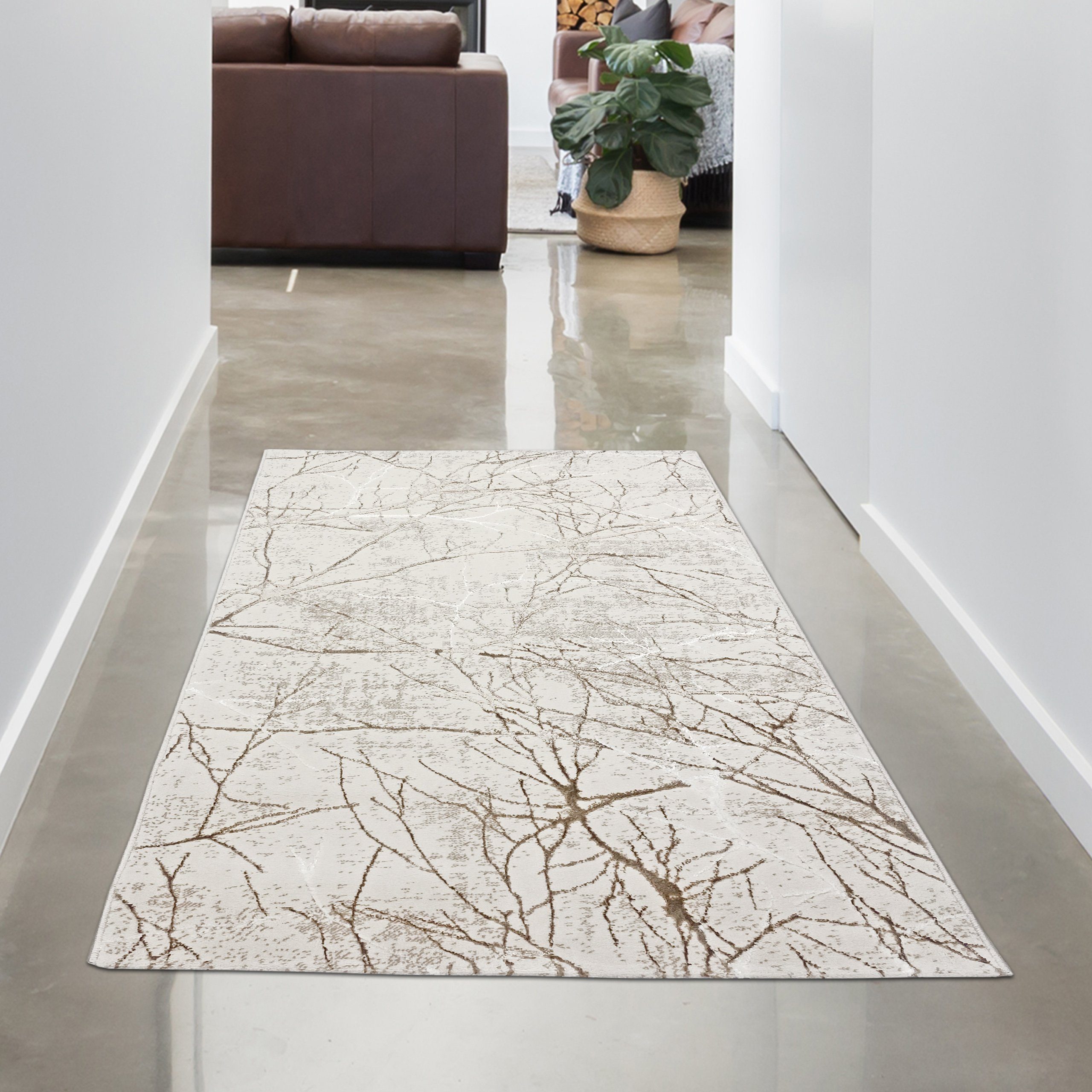 Carpetia Teppich Moderner Designerteppich mit glänzenden Ästen abstrakt cre günstig online kaufen