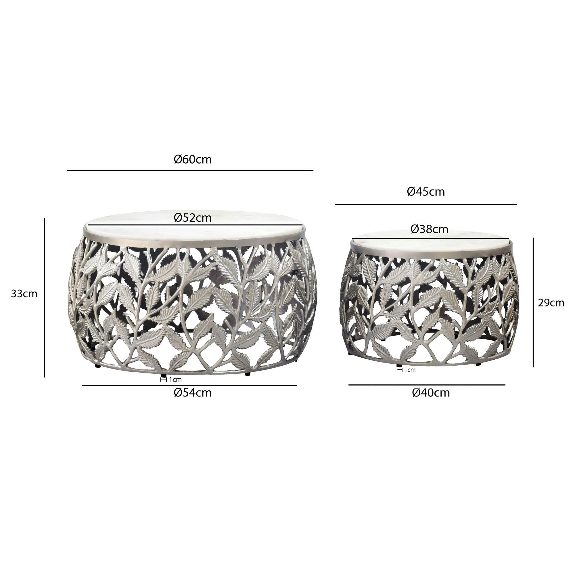 FINEBUY Satztisch FB73707 2er Set Couchtisch Silber Wohnzimmertisch Beistelltisch Marmor (Elegante Tischkombination für stilvolle Wohnräume), Zwei Größen für flexible Nutzung im Alltag