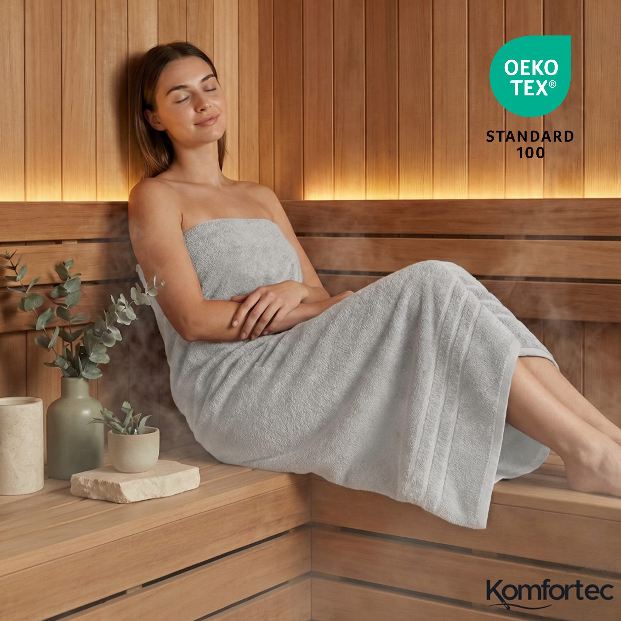 Komfortec Saunatuch Frotte aus 100% Baumwolle, Frottee (Packung, 2-St), 80x200 Saunatücher set XXL, Weich, Schnelltrocknend – Bild 5 von 5