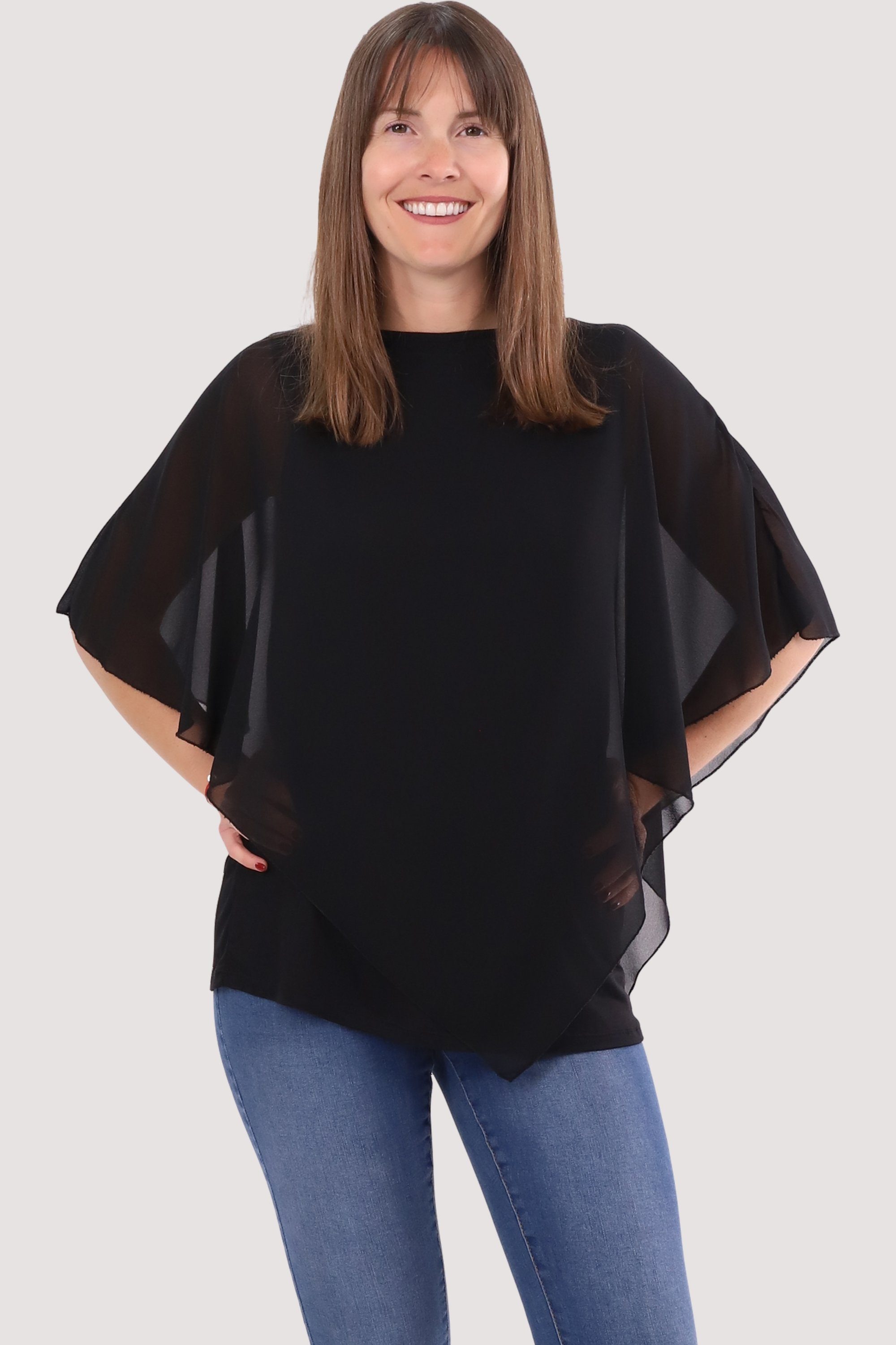 Chiffonbluse Blusenshirt malito Einheitsgröße more schwarz geschnitten fashion asymmetrisch Schlupfbluse than 10732