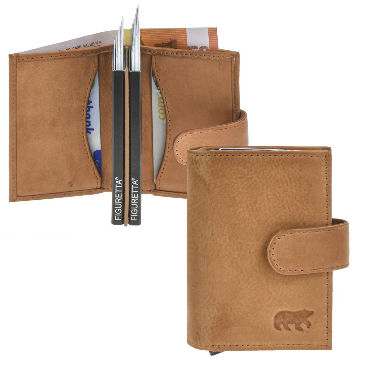 Bear Design Geldbörse Karten Portemonnaie Leder 8x10cm für 12 Karten mit RFID Schutz, Kartenbörse, Kartenetui, Lederbörse mit Scheinfach und Münzfach