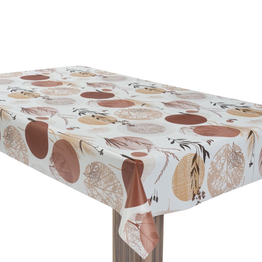 laro Tischdecke Wachstuchtischdecke Natur Blätter Kreise PVC Eckig
