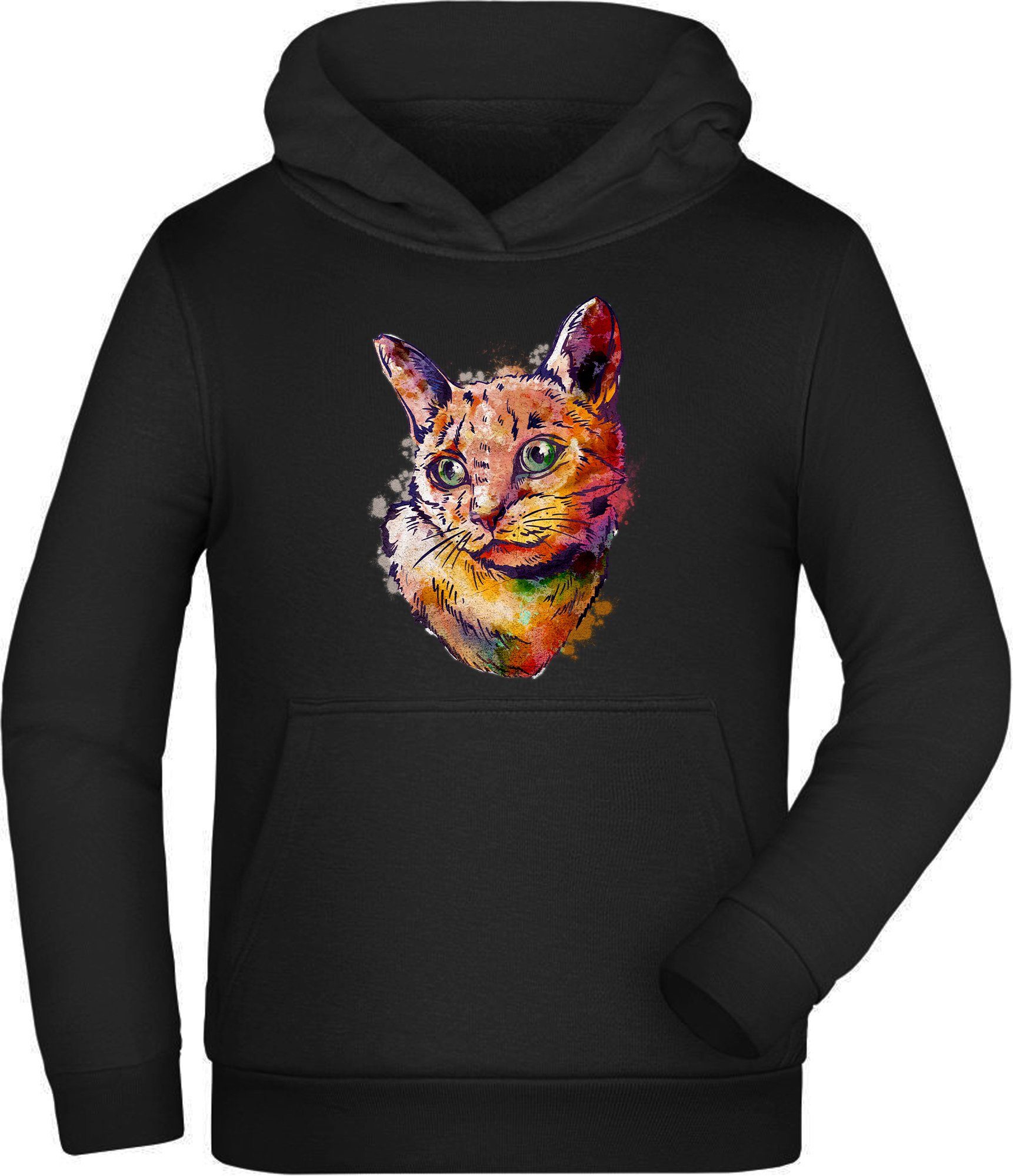 MyDesign24 Hoodie Kinder Kapuzen Sweatshirt - Katze in Ölfarbenoptik Kapuzensweater mit Aufdruck, i114