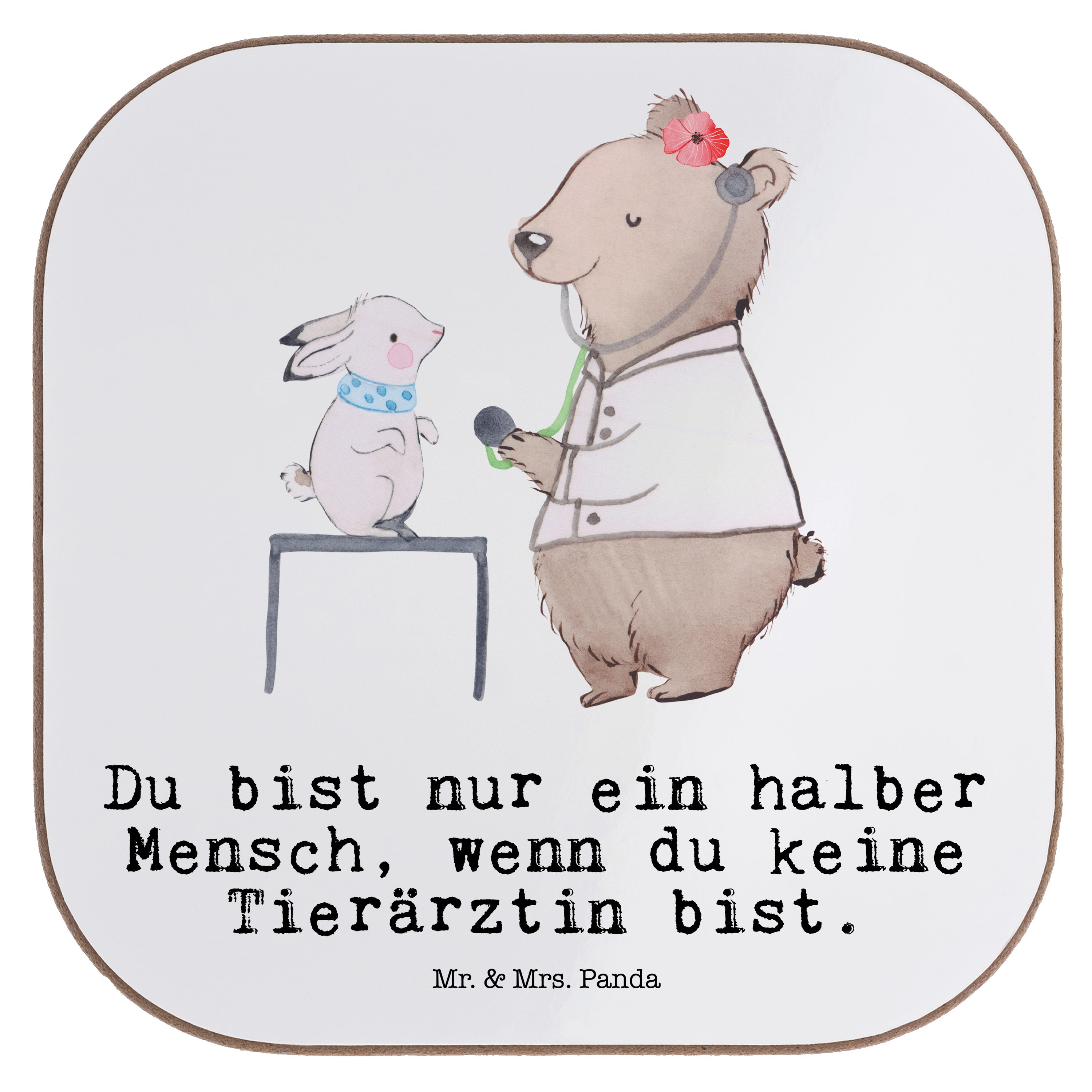 Mr. & Mrs. Panda Getränkeuntersetzer Tierärztin mit Herz - Weiß - Geschenk, Bierdeckel, Untersetzer Gläser, 1-tlg.