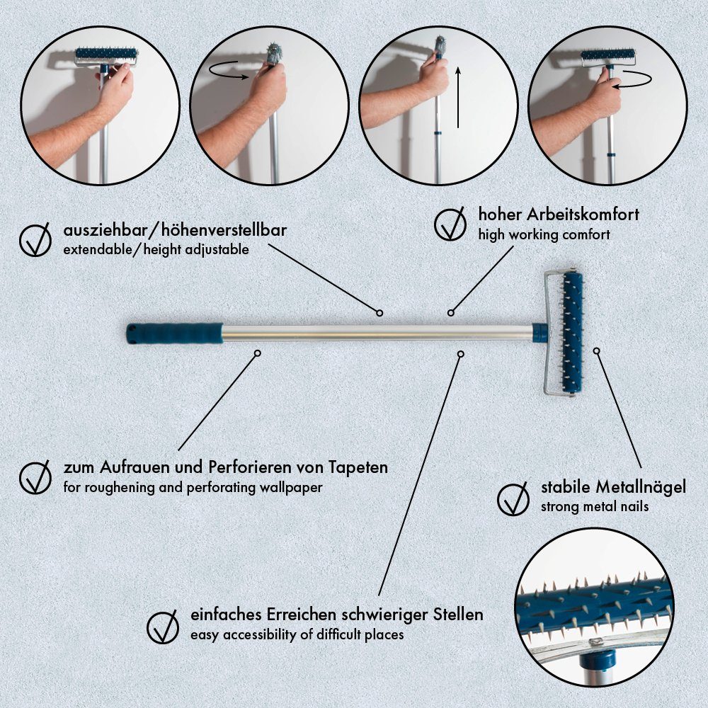 A.S. Création Strukturroller ausziehbar, Igelwalze Stachelwalze, höhenverstellbar