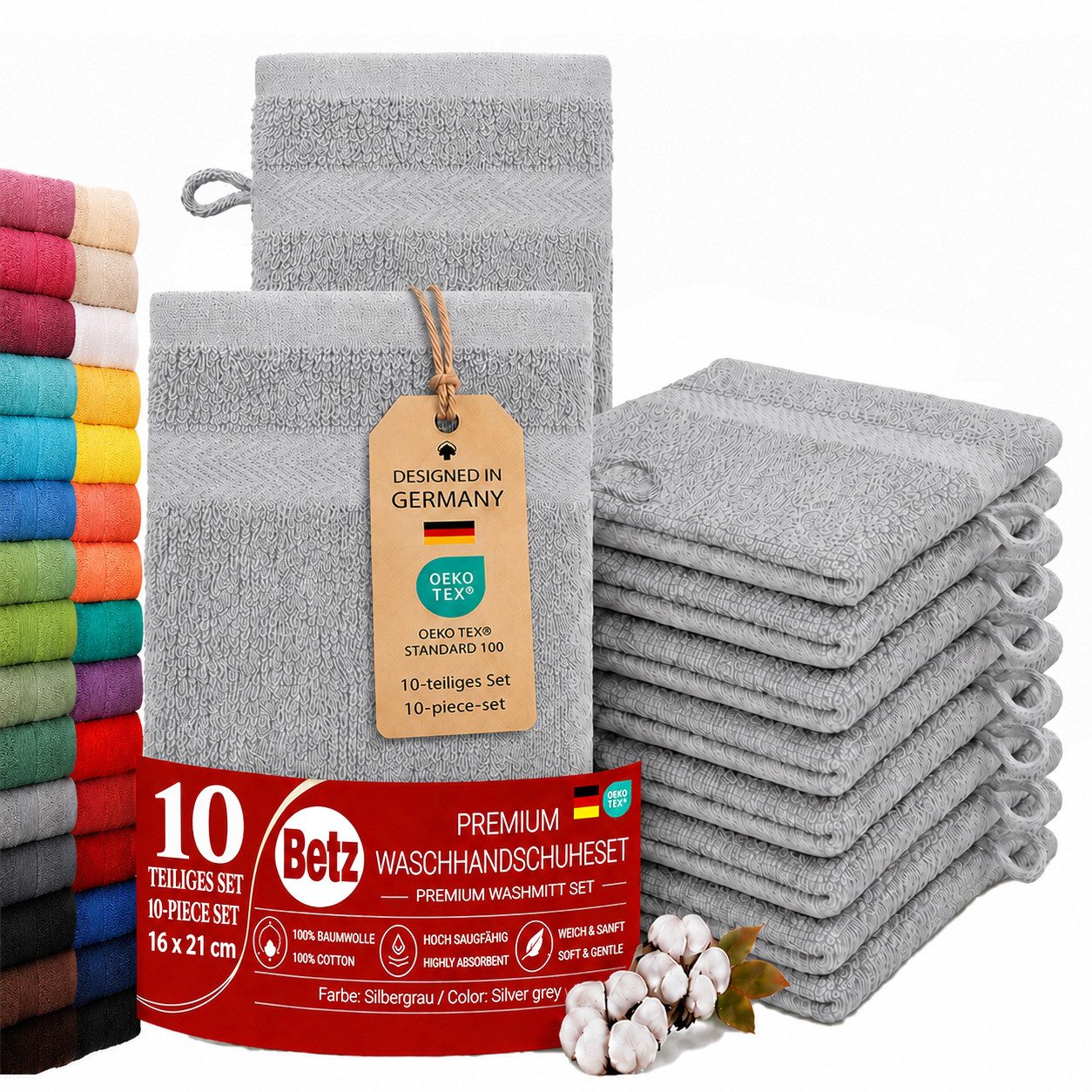 Betz Waschhandschuh 10-tlg. PREMIUM Größe 16 cmx21 cm, Baumwolle (Set, 10-St), 100% baumwolle