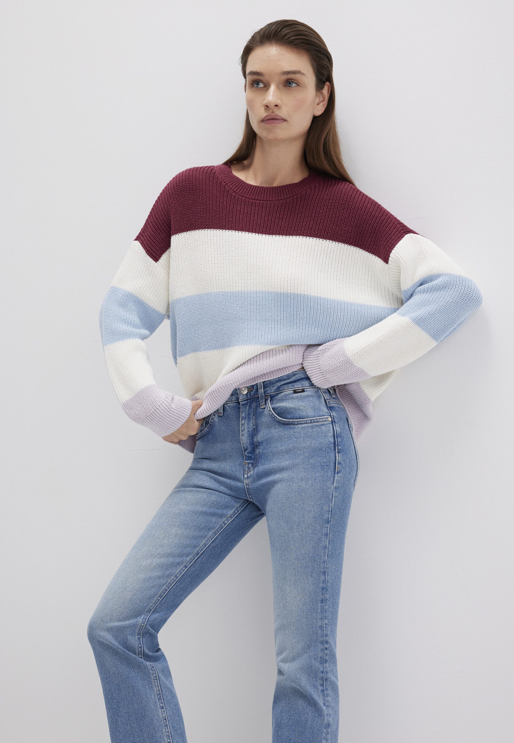 Sublevel Damen Streifenpullover Klassischer Strickpullover Maritim Look - Langarm Feinstrick Gestreift