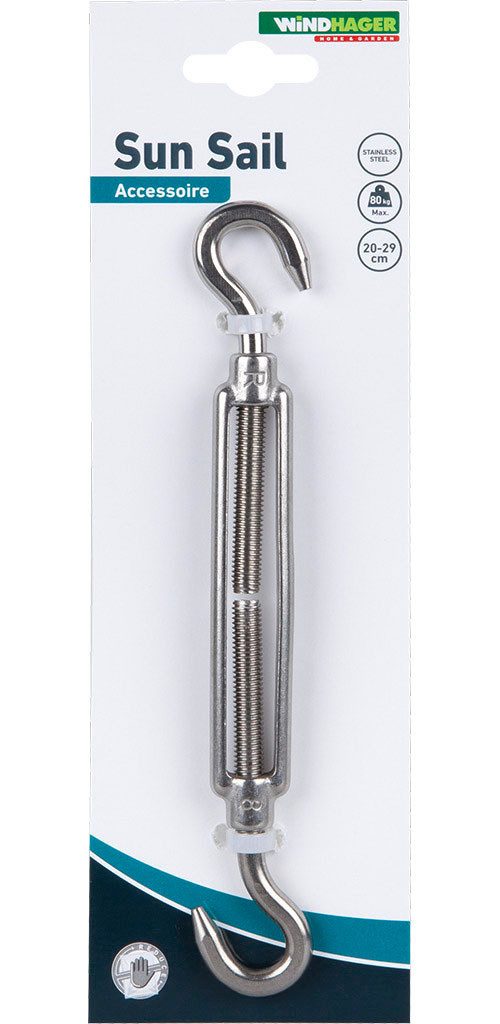 Windhager Seilspanngarnitur Spannanker aus Edelstahl, zum Spannen von Sonnensegel, Segelspanner mit 2 Haken, 29 cm, Tragkraft max. 80 kg