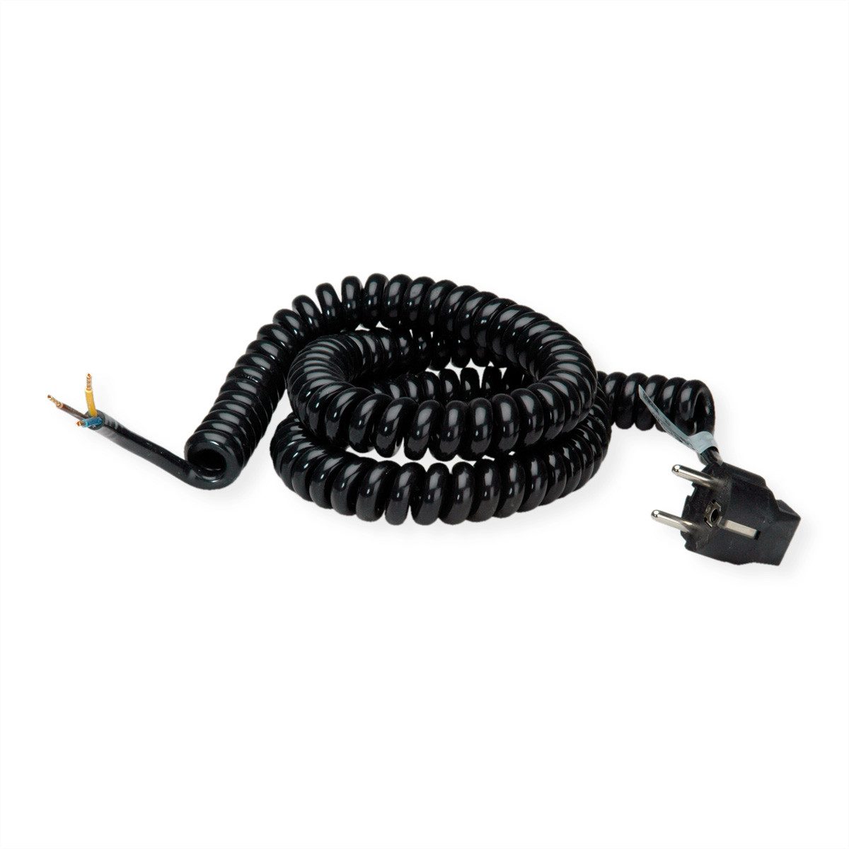Bachmann Wendelleitung 1-4m schwarz Stromadapter Schutzkontakt, CEE 7/7, Typ-E/F Männlich (Stecker) zu offenes Ende, 400.0 cm, H05VV-F 3G1,5mm² AEH/CEE7/7, BM0010704