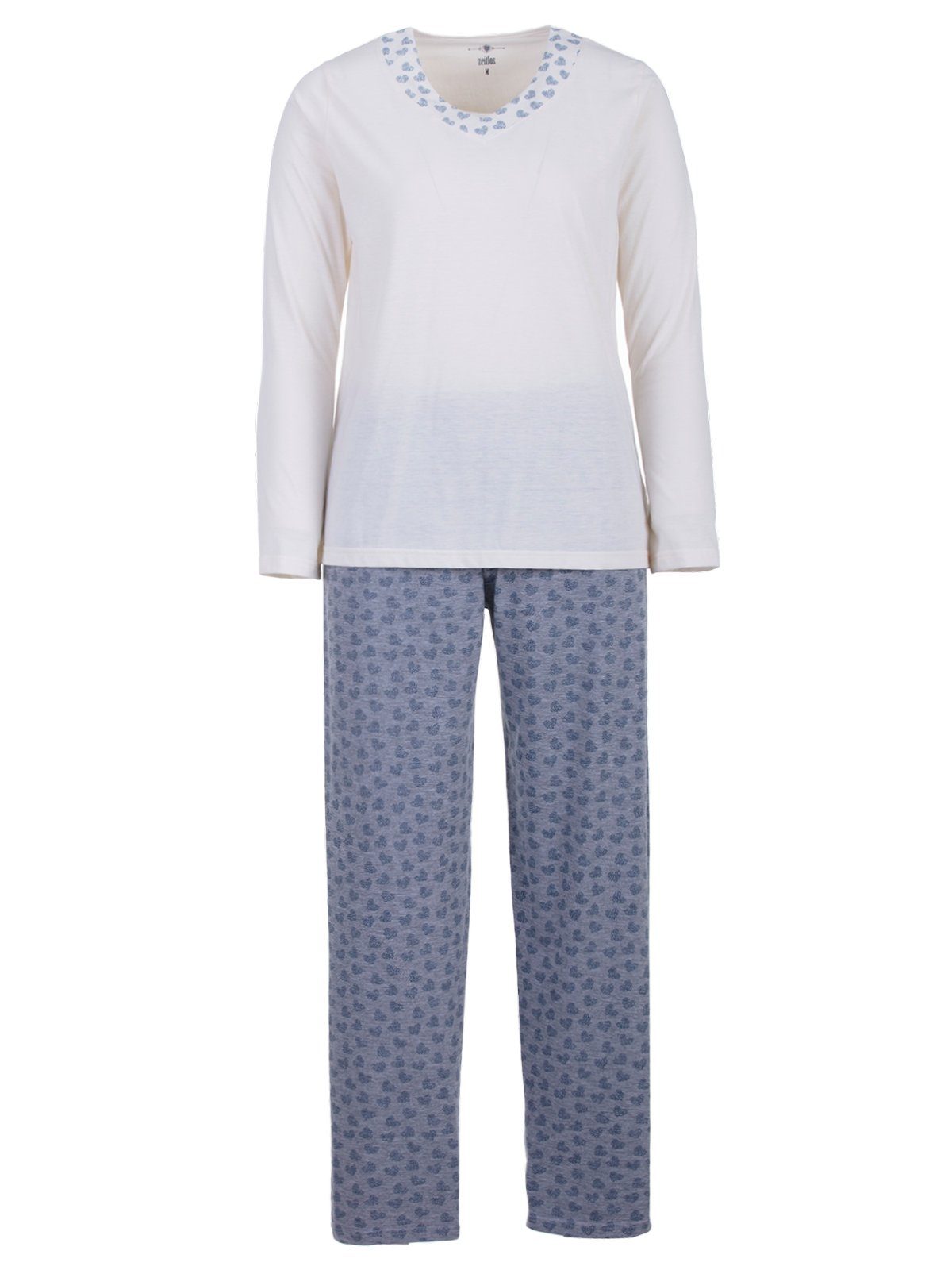 zeitlos Schlafanzug Pyjama Set Langarm - Heart off-white