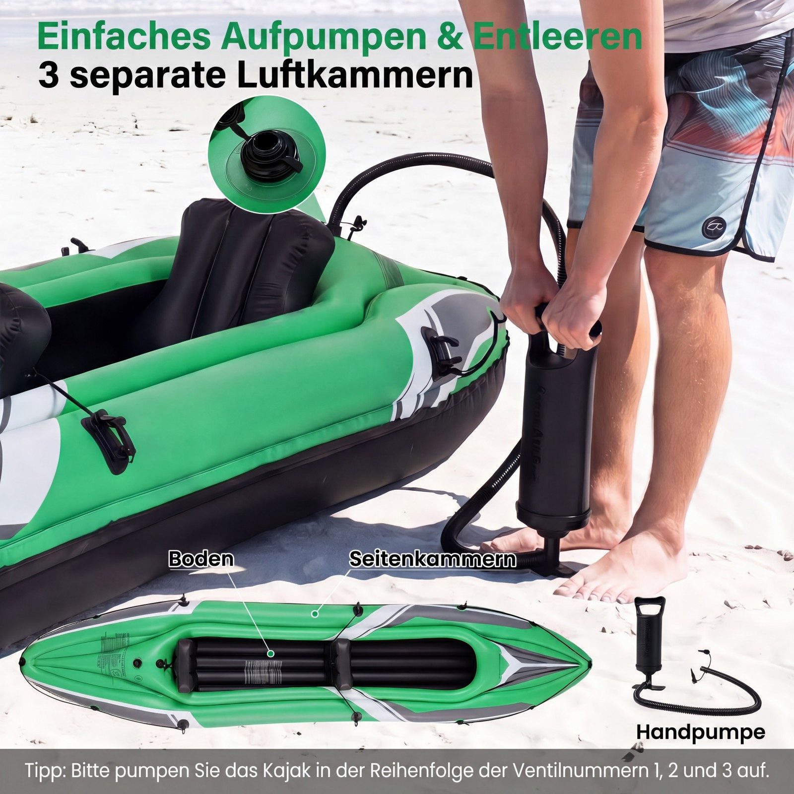 COSTWAY Zweierkajak, Kajak aufblasba mit Aluminiumpaddel, Schlauchboot