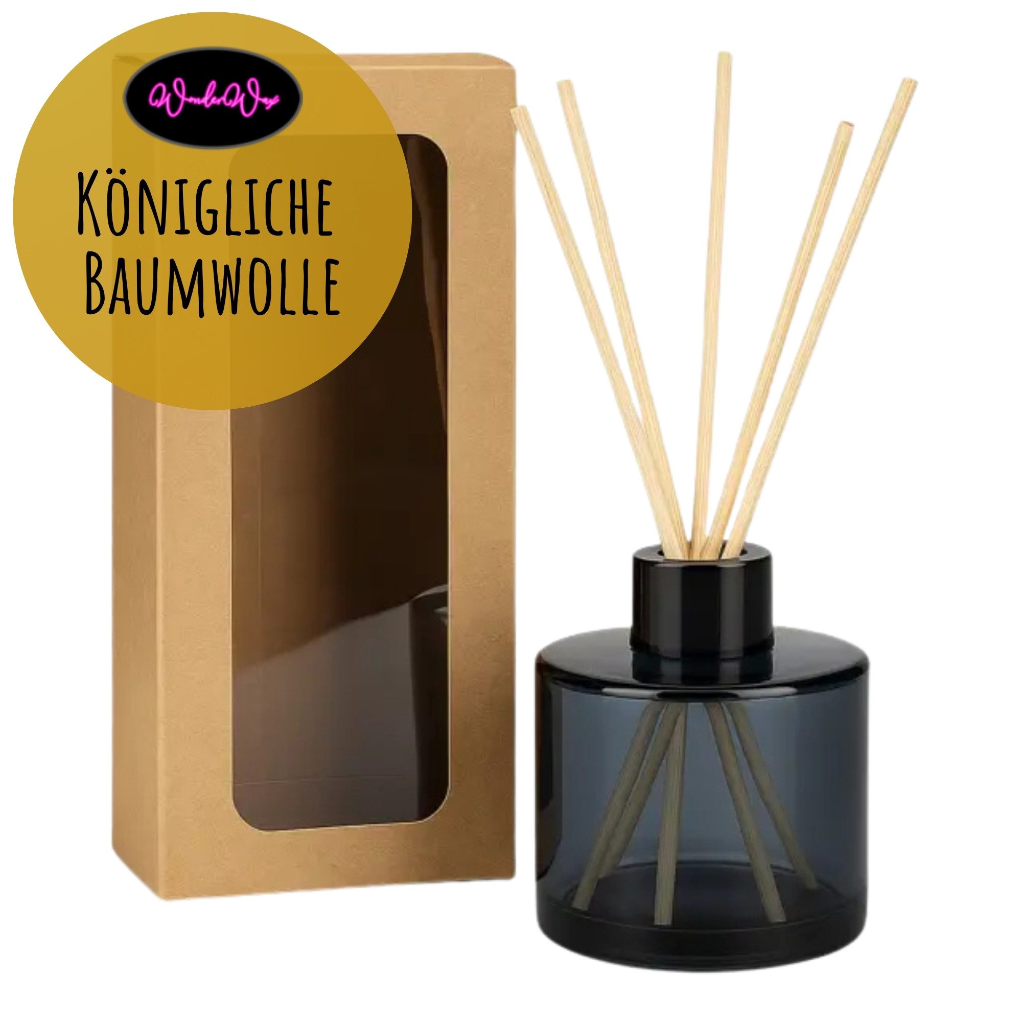 WonderWax Raumduft WonderWax® Reed Diffuser mit 5 Duftstäbchen 130ml, (Königliche Baumwolle), Duftrichtung: Königliche Baumwolle