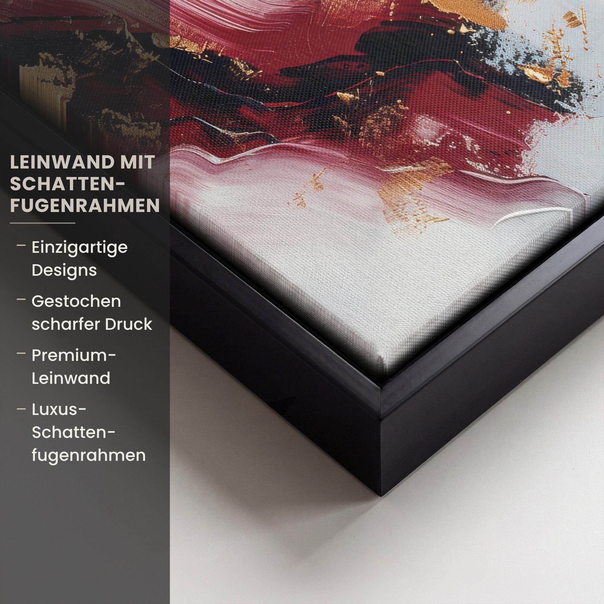 OneMillionCanvasses® Leinwandbild mit Rahmen - Rot - Abstrakt - Gold - Modern, Fotodruck (1 St), Leinwand Bilder Klein, Wand Dekoration Aesthetic 20x20cm – Bild 3 von 5