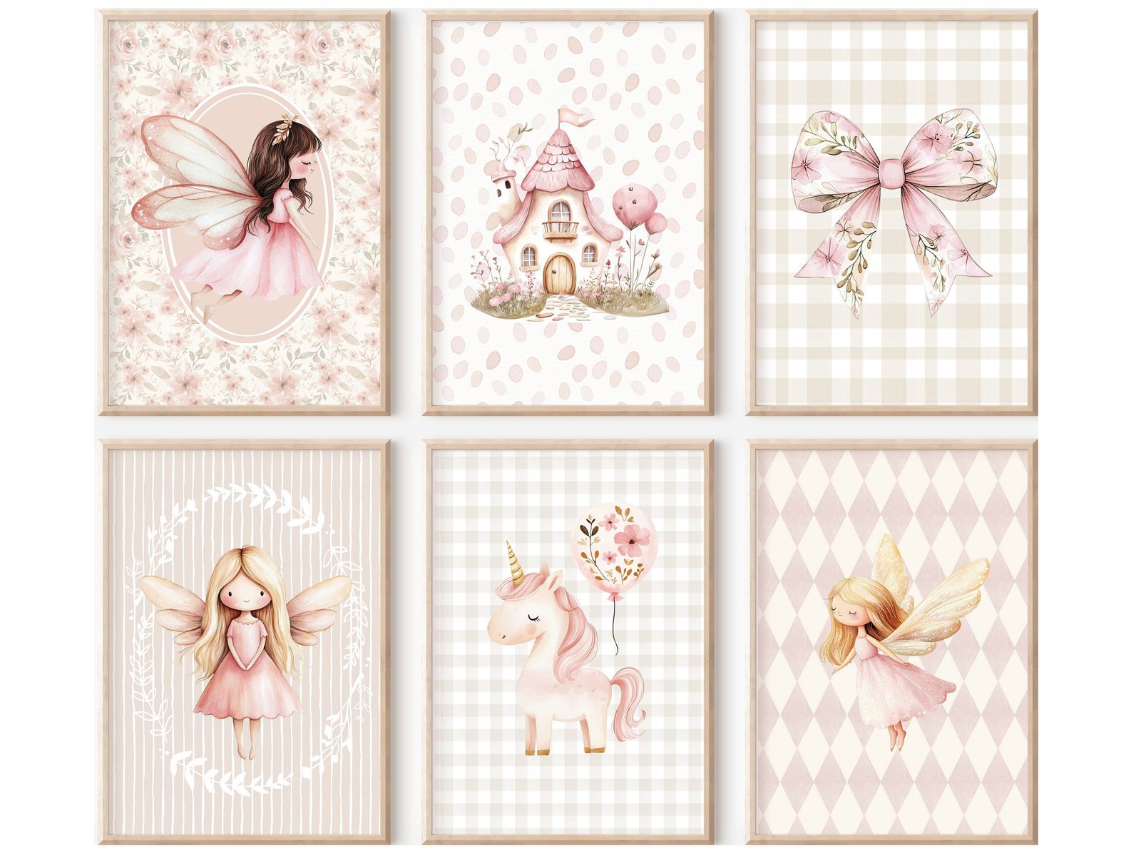 homestyle-accessoires Poster Kinderzimmer Bilderwand 6erSet Bilderset Babyzimmer ELFE FEEN, - Ohne Bilderrahmen - Sorgfältige & sichere Verpackung