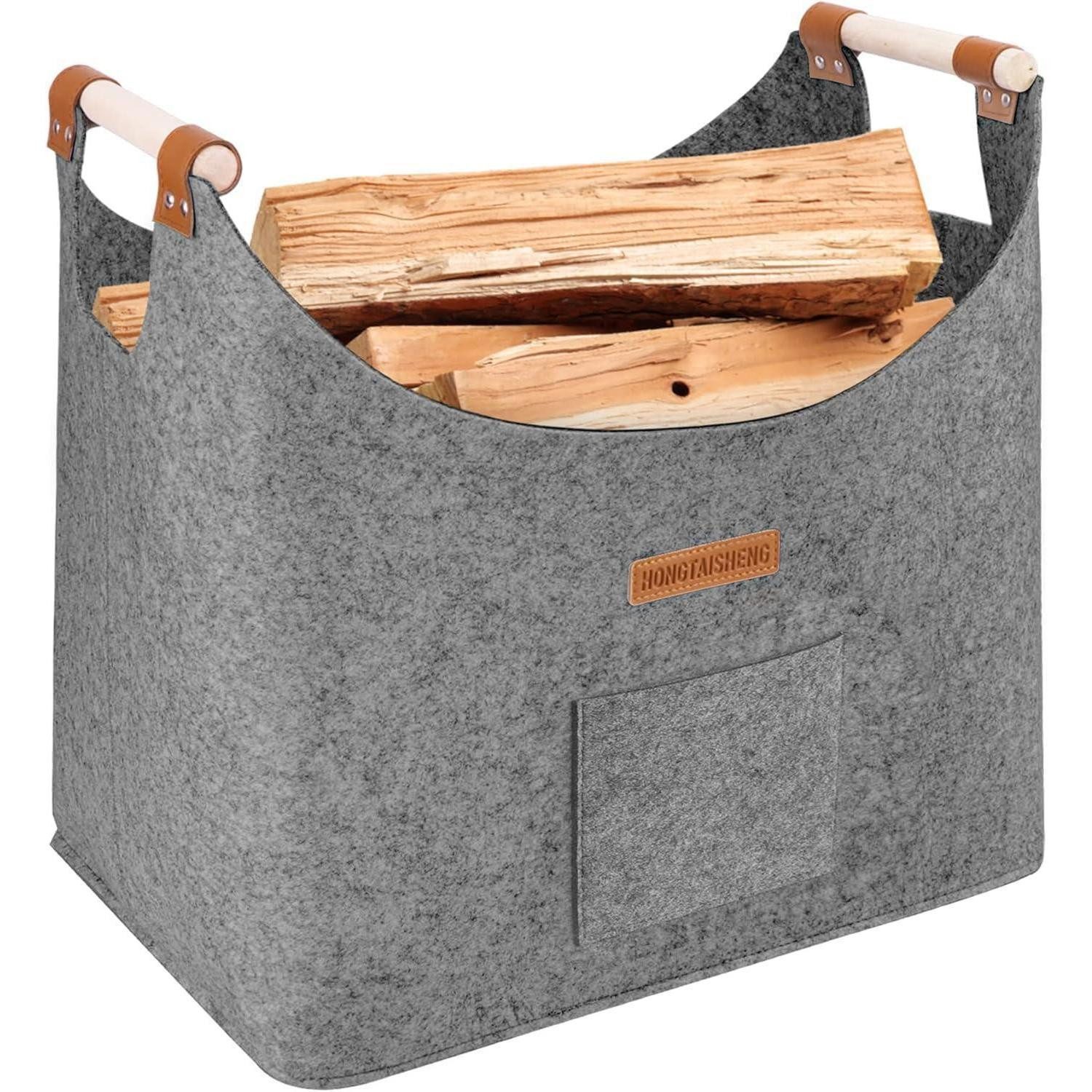 LuxusKollektion Kaminholzkorb Holzkorb Kaminholzkorb XL Faltbar Filz Griff Grau Taubengrau
