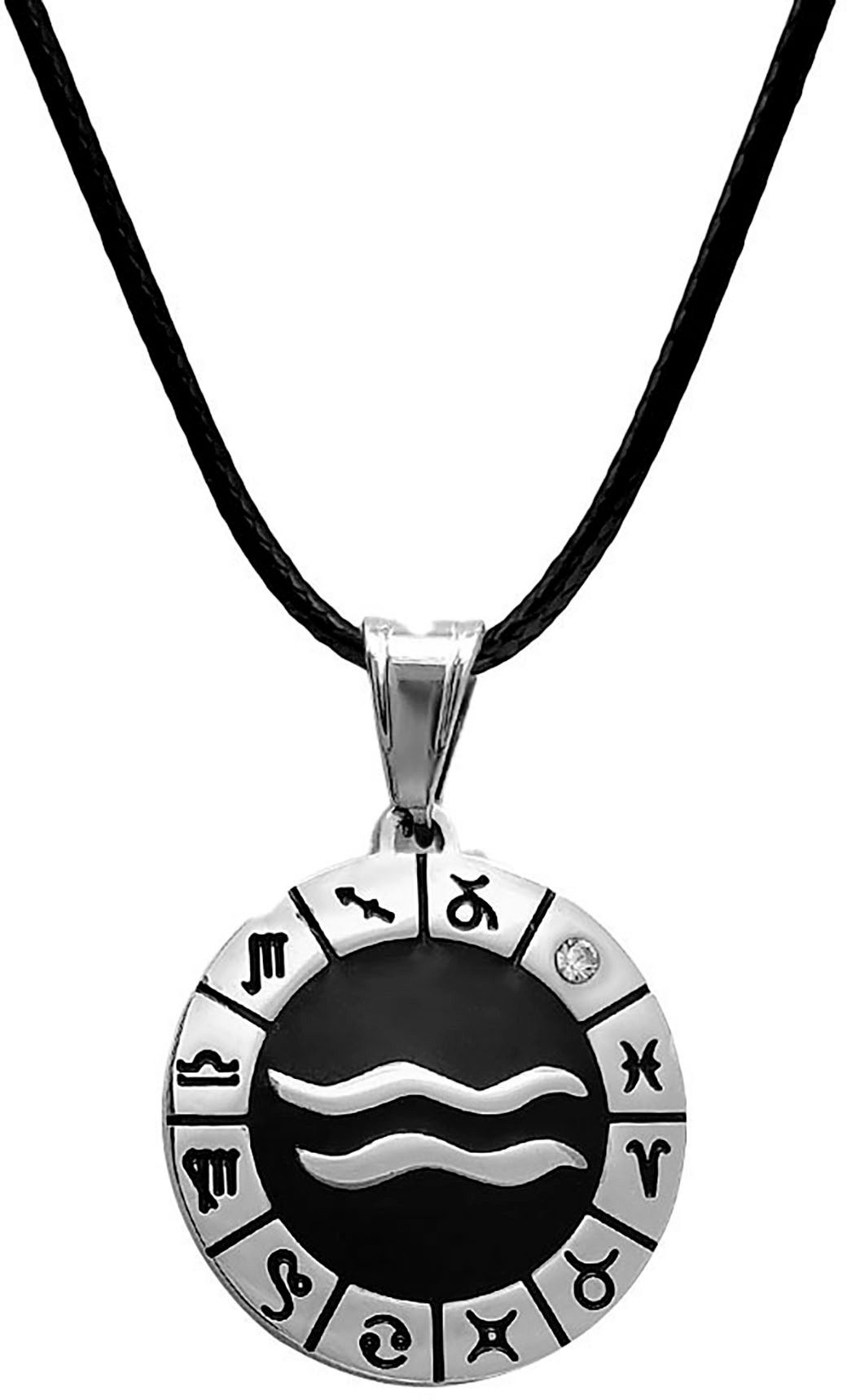 Firetti Kette mit Anhänger Schmuck Geschenk Edelstahl Leder Halsschmuck Halskette Sternzeichen, Made in Germany - mit Similistein