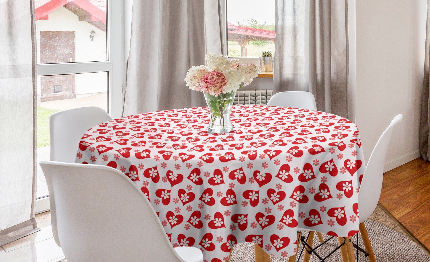für Abakuhaus Valentinstag Tischdecke Küche Dekoration, Tischdecke Valentines Esszimmer Kreis Abdeckung Blumen