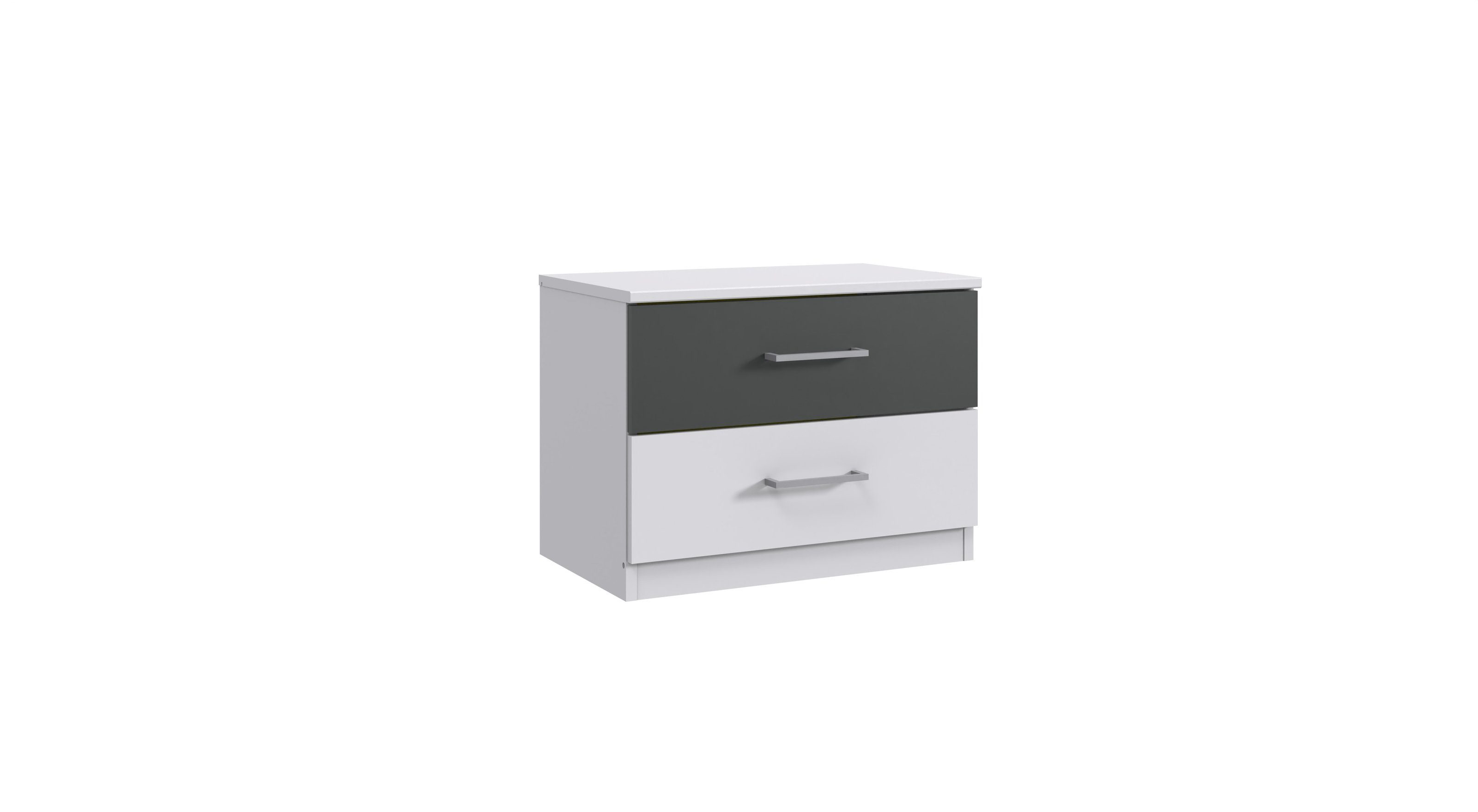 Nachtschrank in WEISS + GRAPHIT mit 2 Schubladen. Abmessungen (BxHxT) 52x40x38 cm