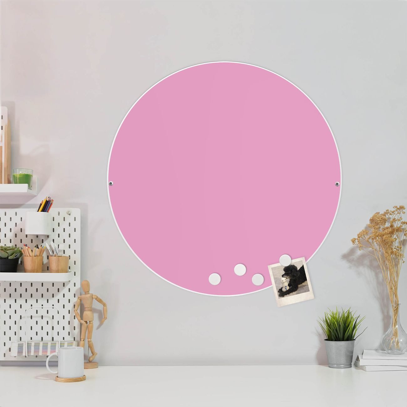banjado Magnettafel Stahl Rund Rose, (inkl. 4 Magnete, Runde Stahlmagnettafel)