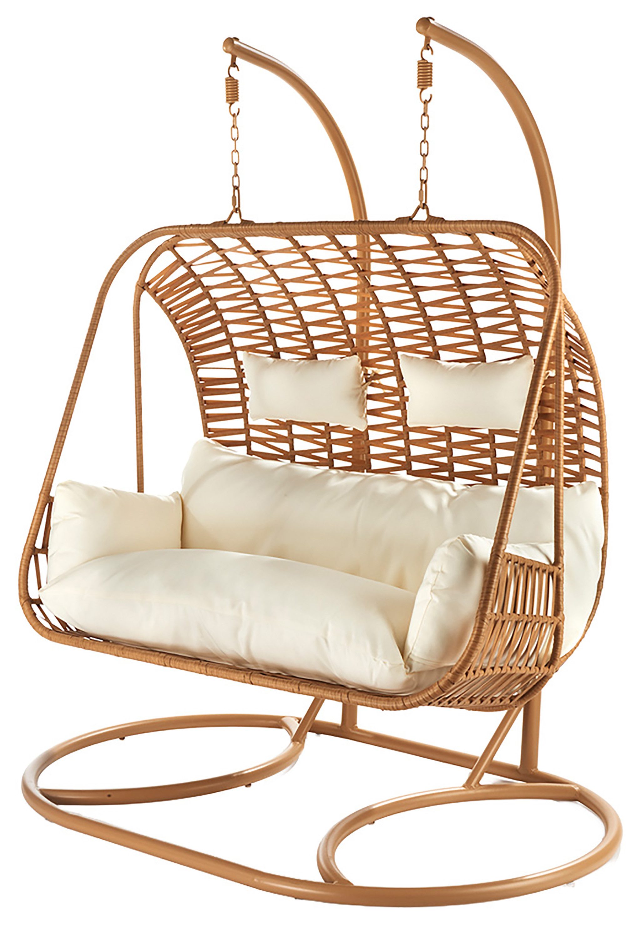 Kobolo Hängesessel Hängekorb MABURI aus Polyrattan, Hängeliege Sessel Hängestuhl weiche (1 Stück, 1-St., mit Gestell), hochwertiges Polyrattan - für 2 Personen