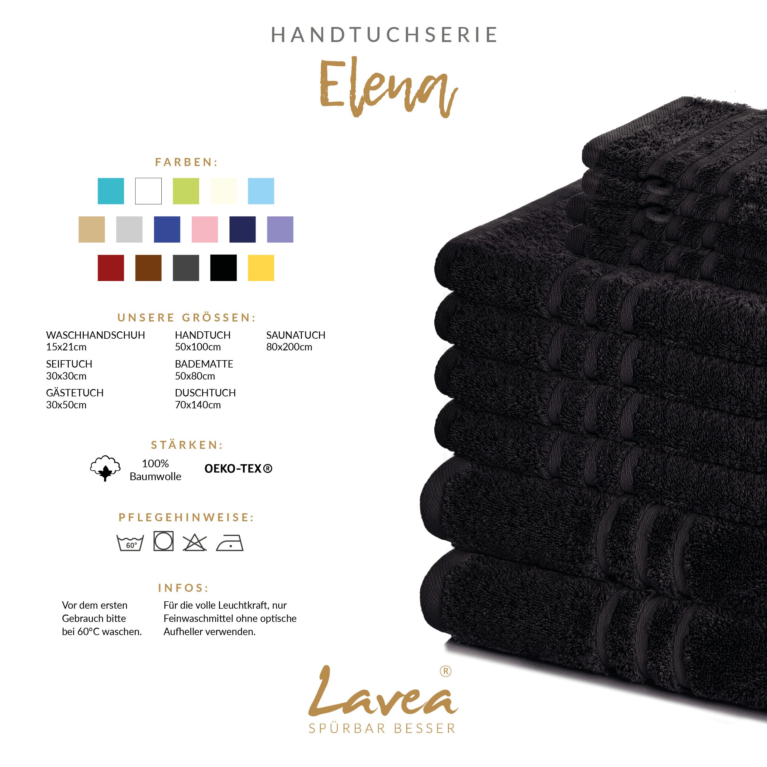 Lavea Handtuch Lavea® 4er Set Handtücher 50x100 cm, Elena Frottiererie, 100% Baumwolle (4er Set), 500 g/m² Frottier, weich & saugstark, pflegeleicht – Bild 3 von 5