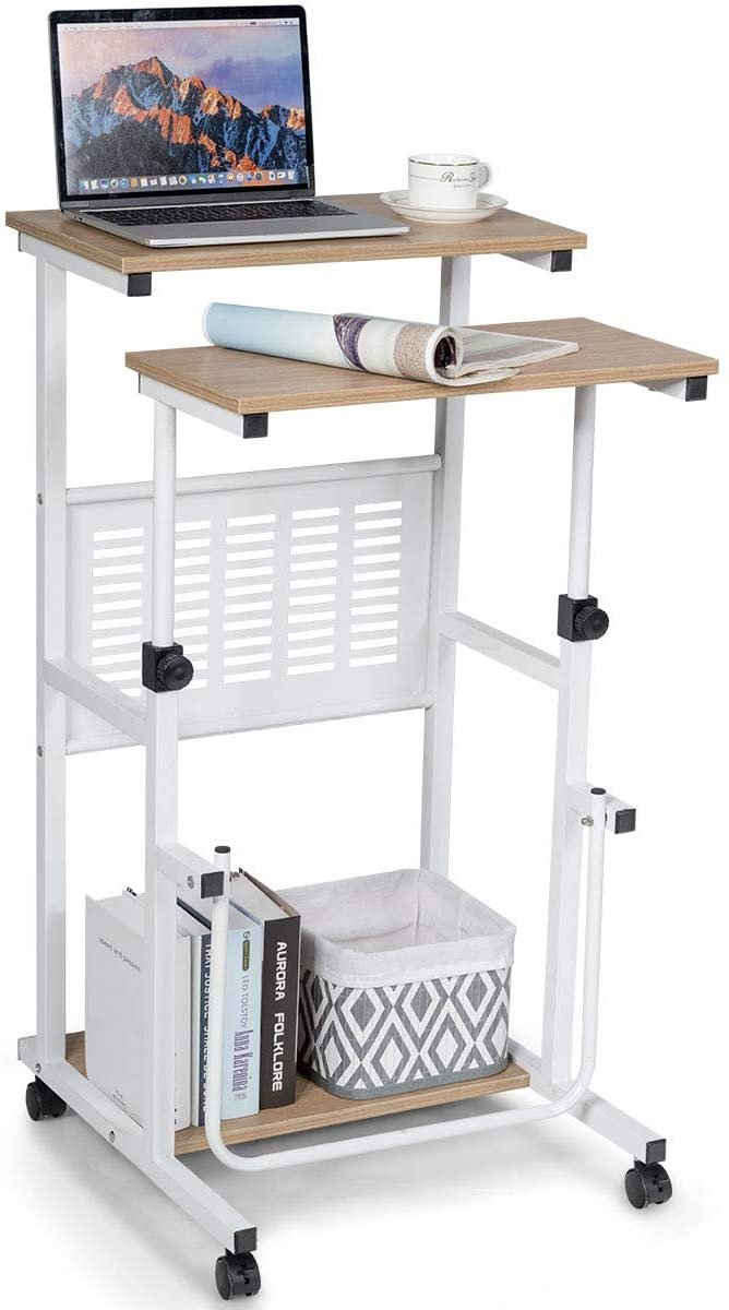 COSTWAY Laptoptisch »Schreibtisch Bürotisch Stehtisch«, 2-in-1, auf Rollenhöhenverstellbar, mit Fußstütze