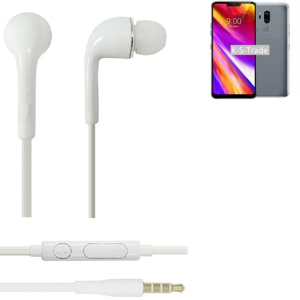 K-S-Trade für LG Electronics G7 ThinQ In-Ear-Kopfhörer (Kopfhörer Headset mit Mikrofon u Lautstärkeregler weiß 3,5mm)