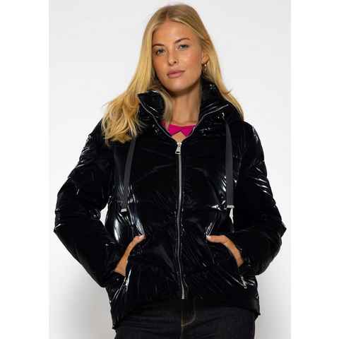 SASSYCLASSY Winterjacke Glänzende Pufferjacke Damen gefüttert Winterjacke im schimmerndes Design mit Kapuze, Made in Italy