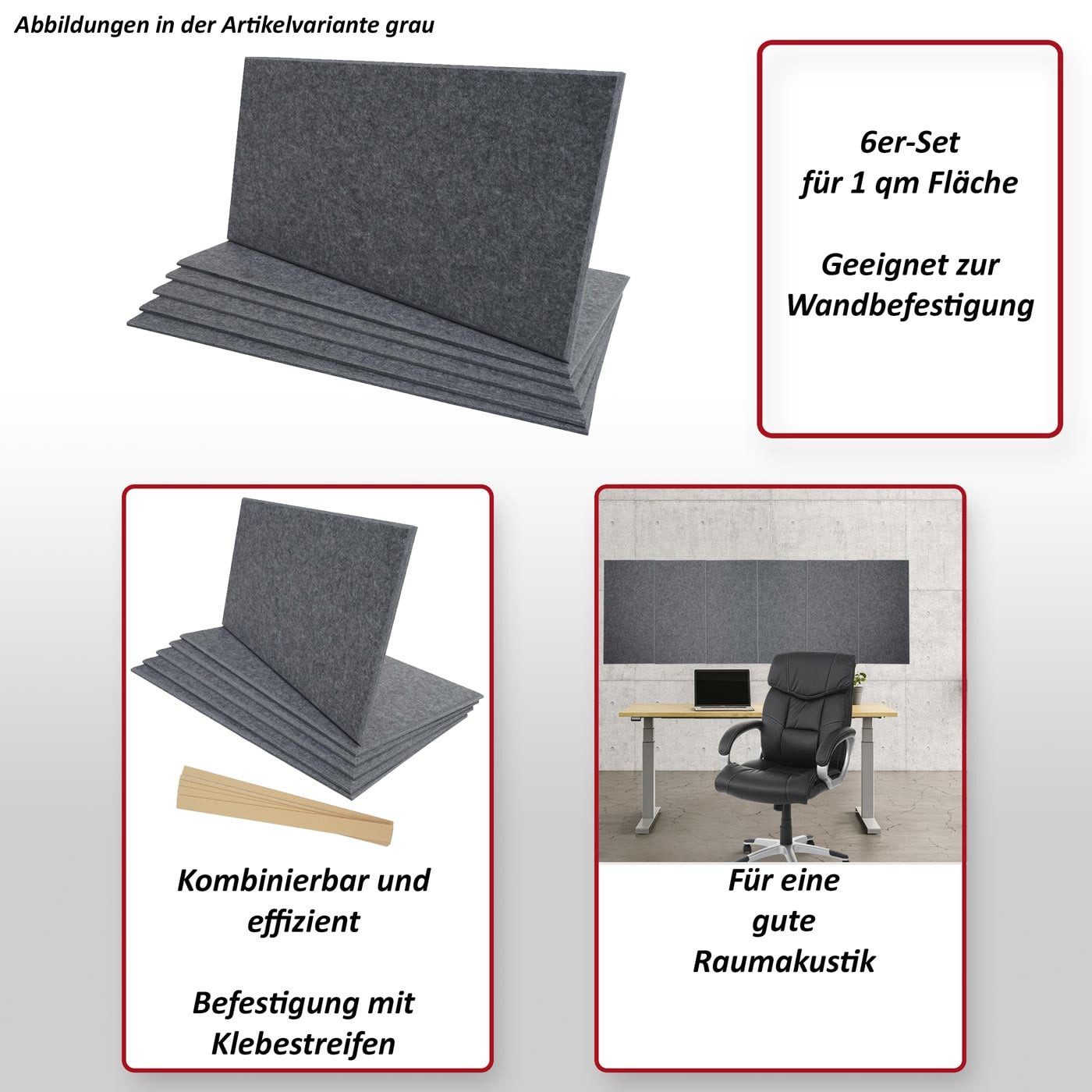 MCW Schallschutzpaneel MCW-L52-6, BxL: 30x60 cm, (Komplett-Set) Für eine gute Raumakustik, Einfache Montage