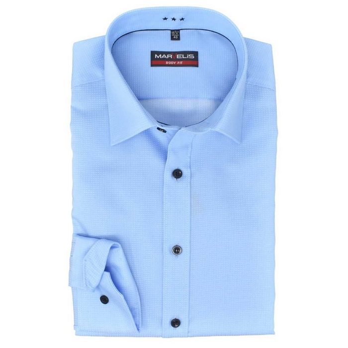 MARVELIS Businesshemd Businesshemd - Body Fit - Langarm - Muster - Hellblau feines Muster Kontrastknöpfe