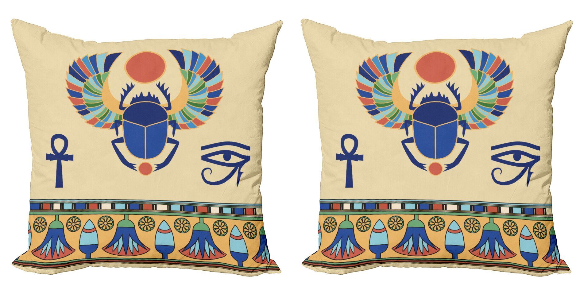 (2 Abakuhaus Kissenbezüge Doppelseitiger Modern Digitaldruck, Accent Stück), Eye-Motiv Scarab ägyptisch